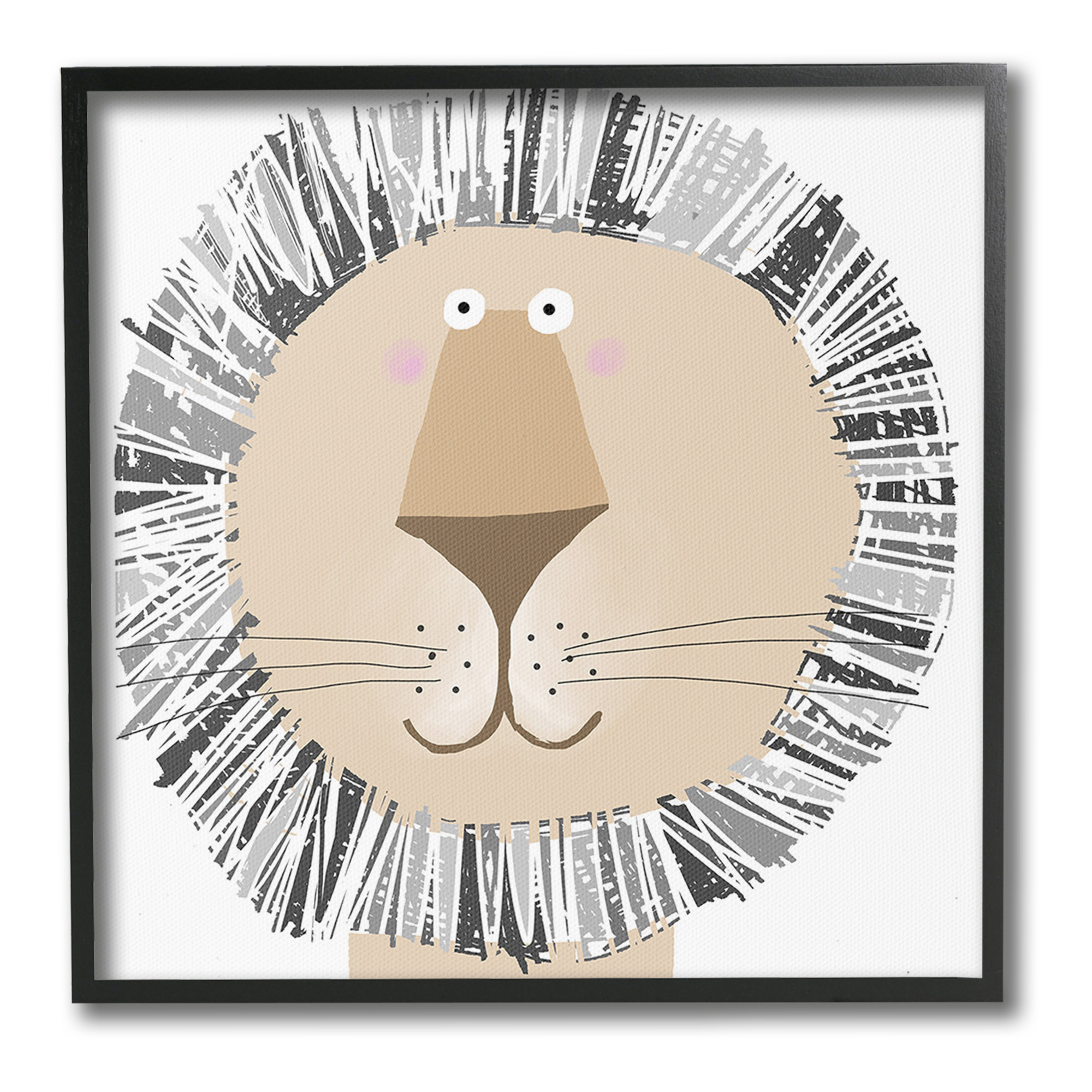 Stupell Industries Cartoon Lion Smile Animals & Insects Painting Black Framed Art Print Wall Art, 24 x 24