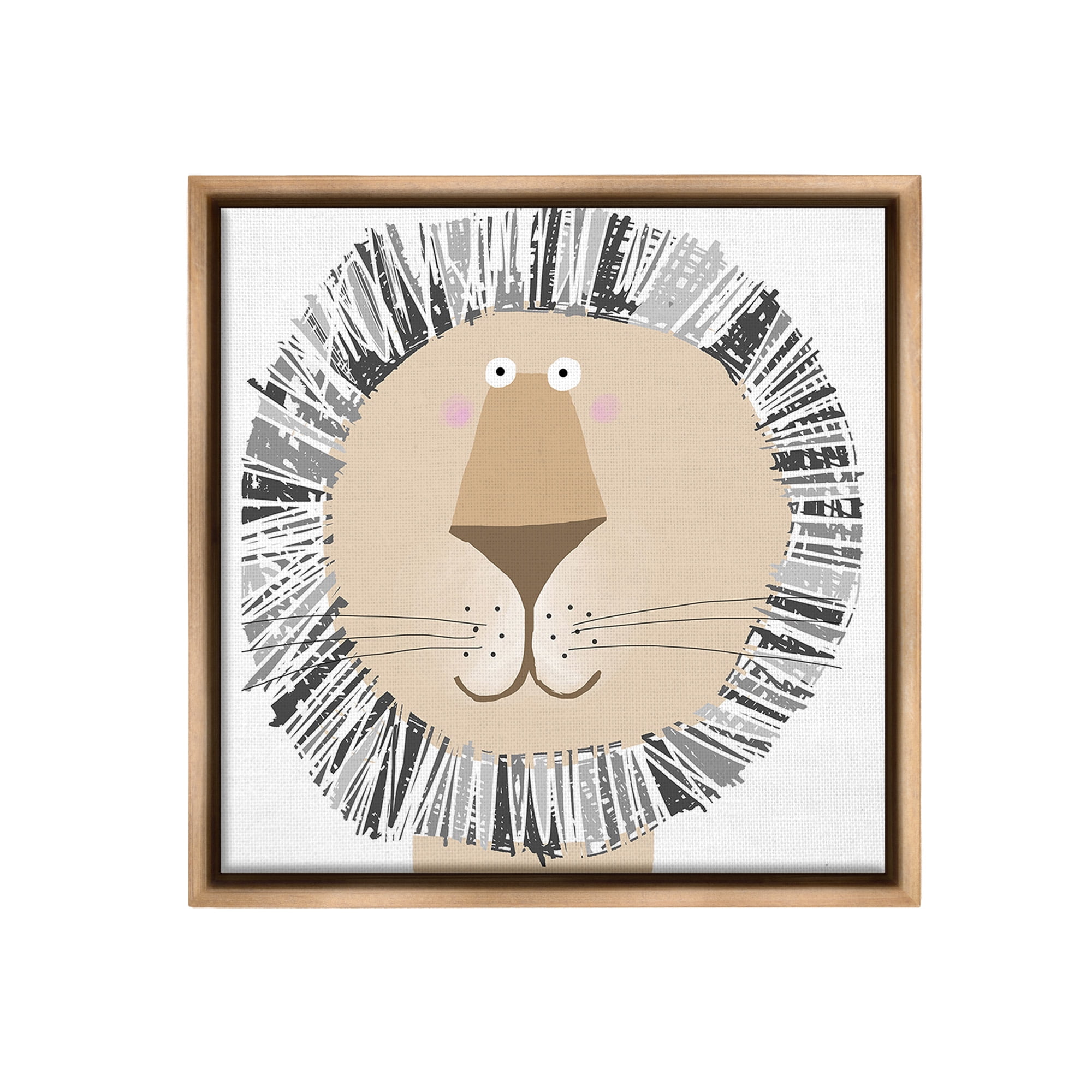 Stupell Industries Cartoon Lion Smile Animals & Insects Painting Brown Floater Framed Canvas Art Print Wall Art, 25 x 25