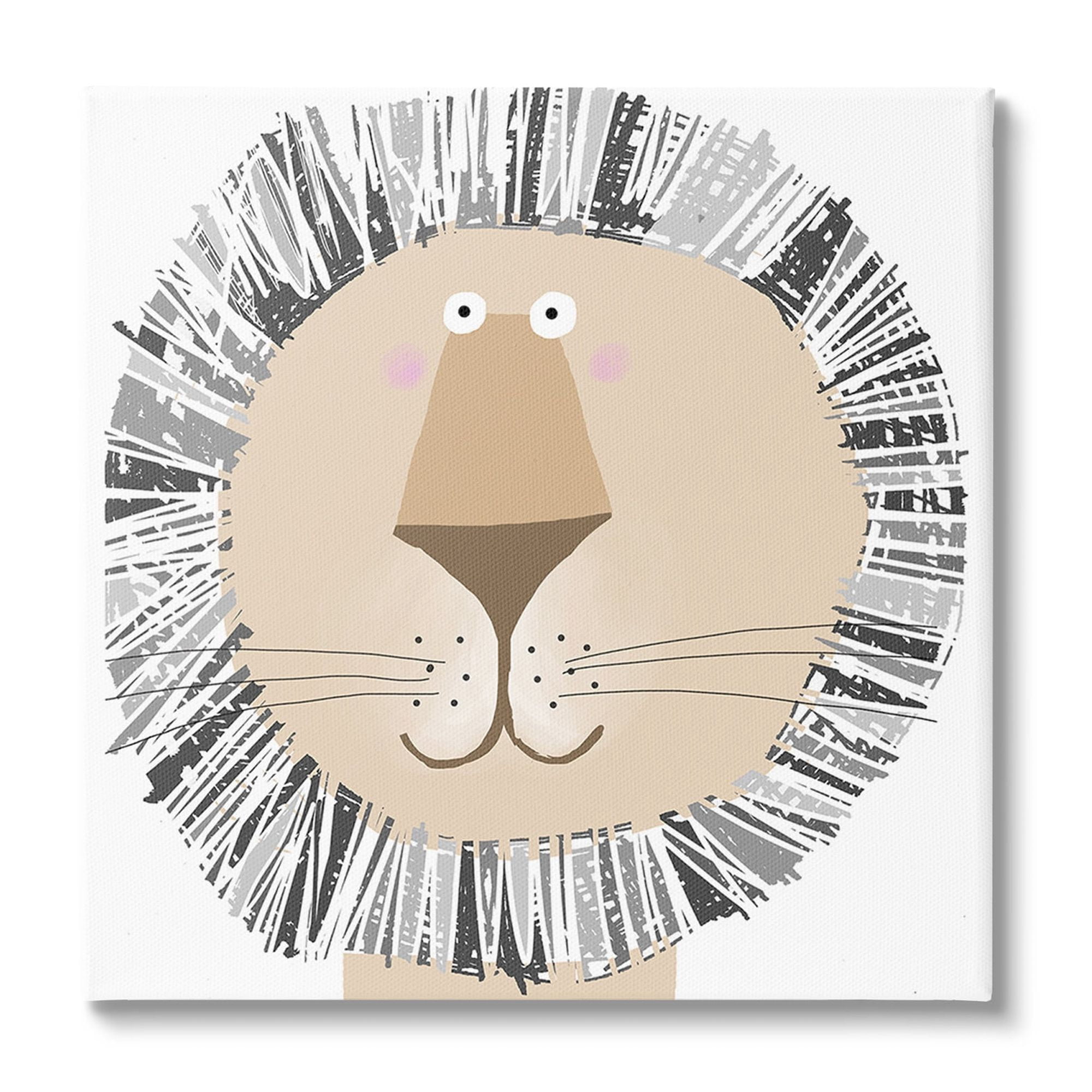 Stupell Industries Cartoon Lion Smile Animals & Insects Painting Gallery Wrapped Canvas Art Print Wall Art, 30 x 30