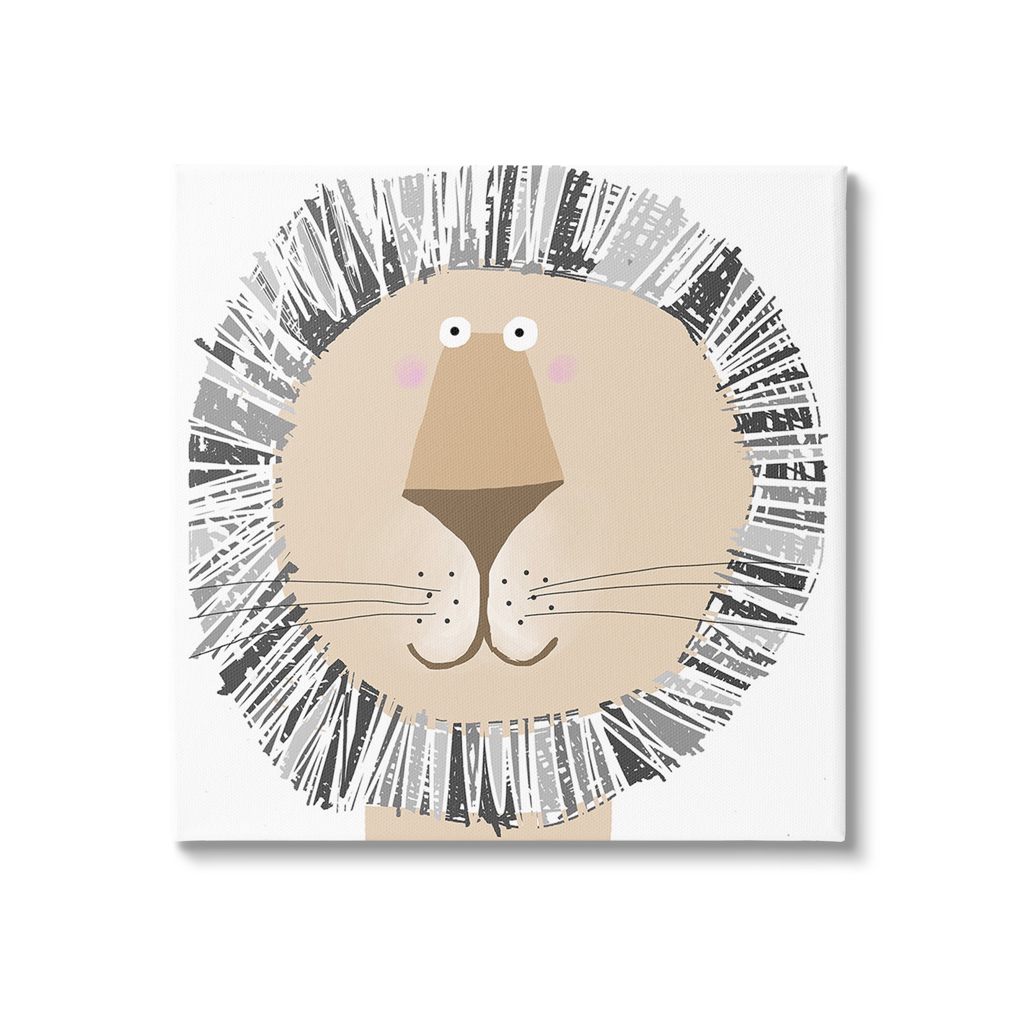 Stupell Industries Cartoon Lion Smile Animals & Insects Painting Gallery Wrapped Canvas Art Print Wall Art, 36 x 36