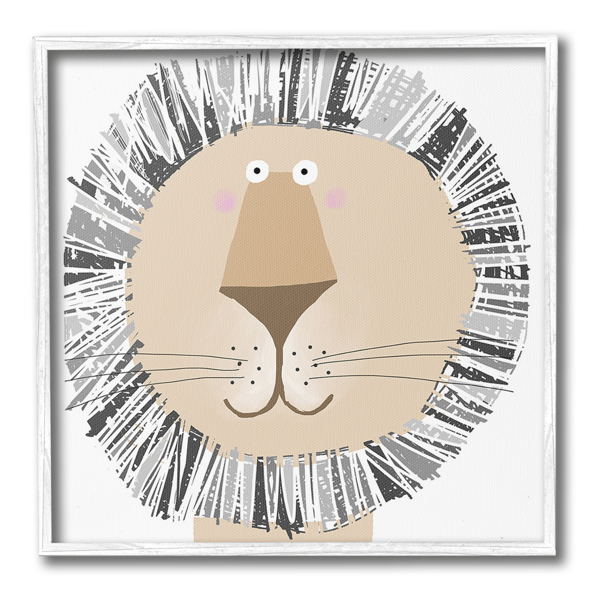 Stupell Industries Cartoon Lion Smile Animals & Insects Painting White Framed Art Print Wall Art, 17 x 17
