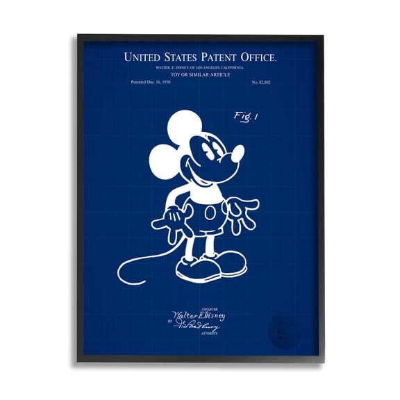 Stupell Industries Cartoon Mouse Character Blueprint Graphic Art Black Framed Art Print Wall Art, Design by Karl Hronek