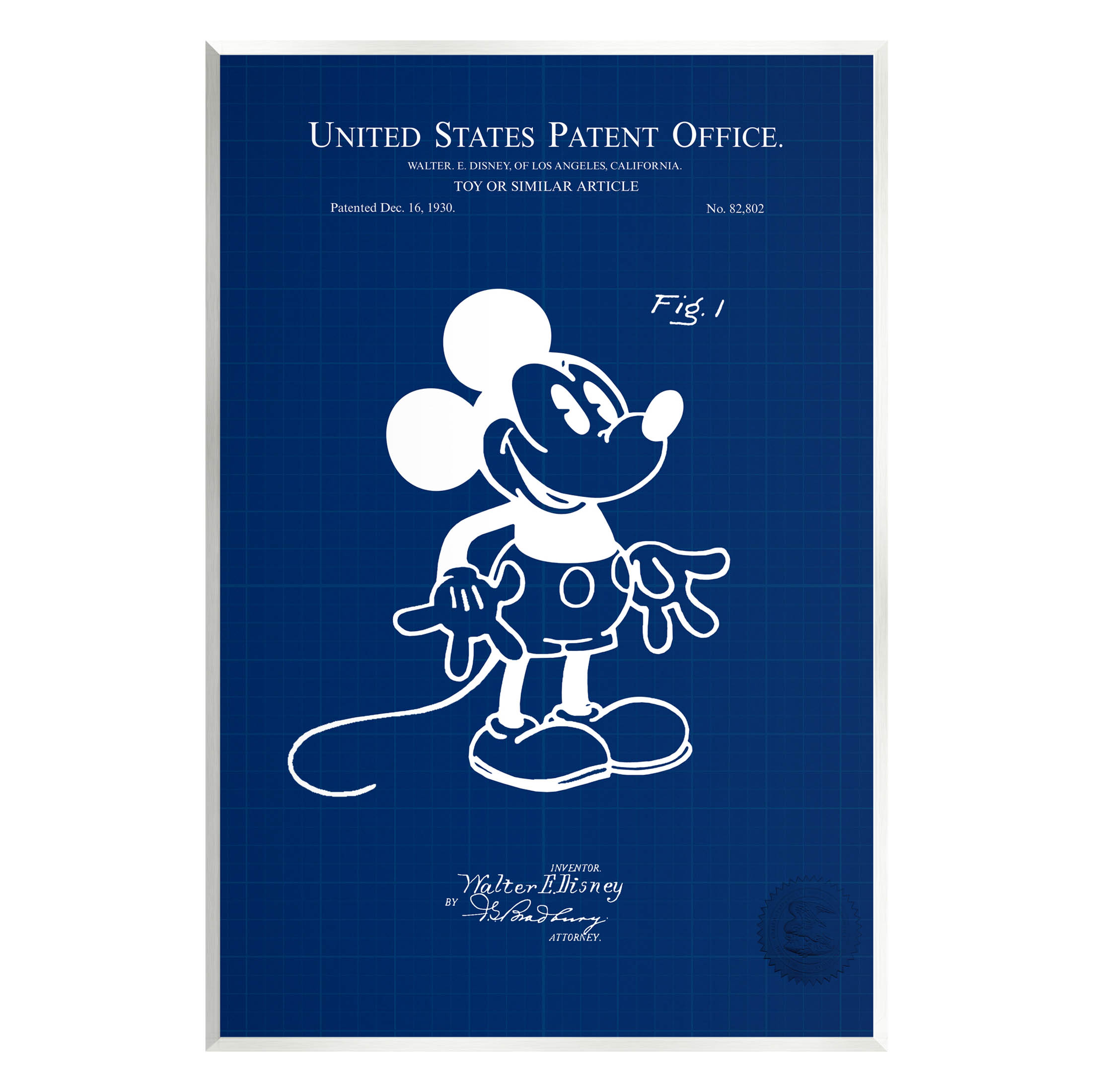 Stupell Industries Cartoon Mouse Character Blueprint Graphic Art Unframed Art Print Wall Art, Design by Karl Hronek