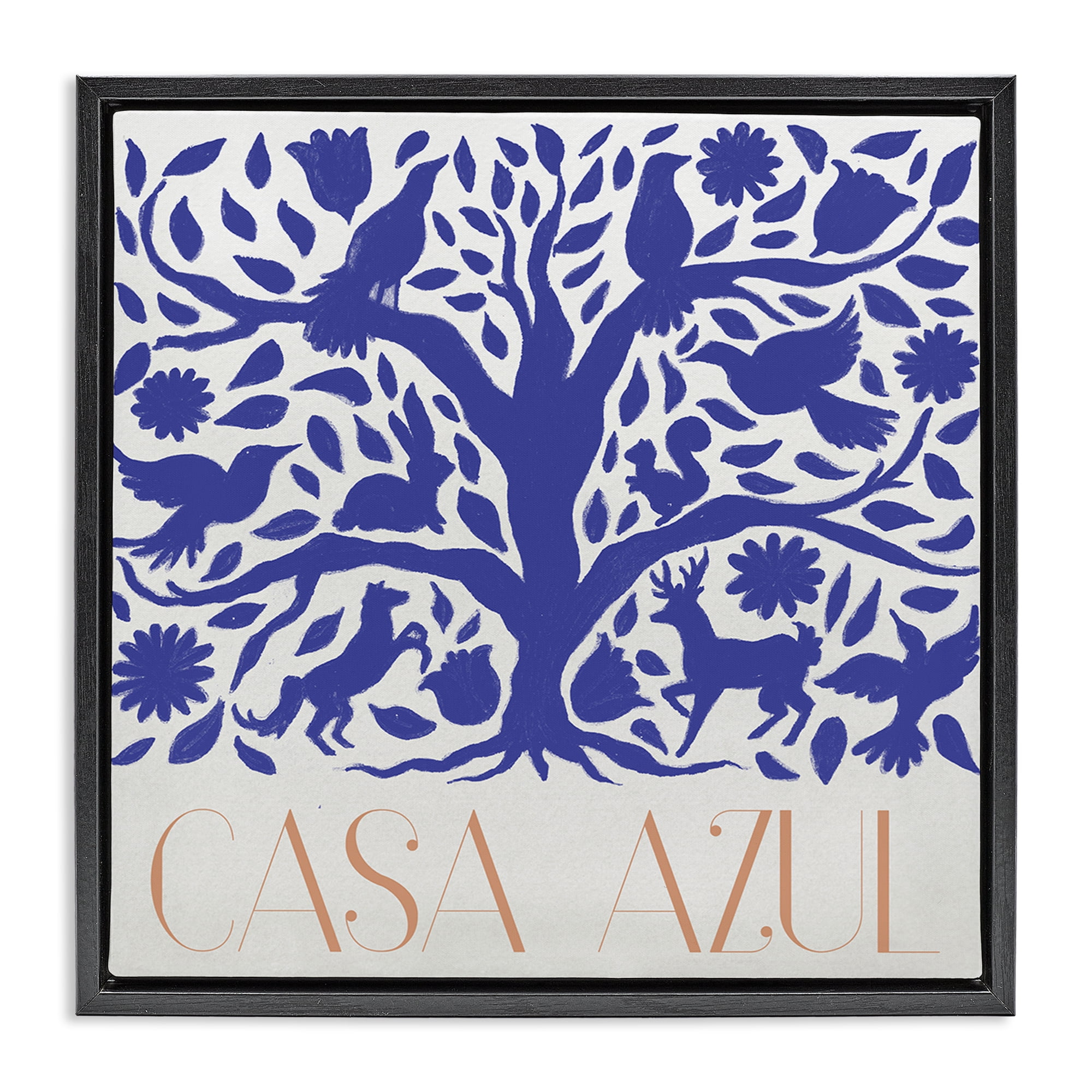 Stupell Industries Casa Azul Árbol y Animales Animals Painting Black Floater Framed Art Print Wall Art, 18 x 18