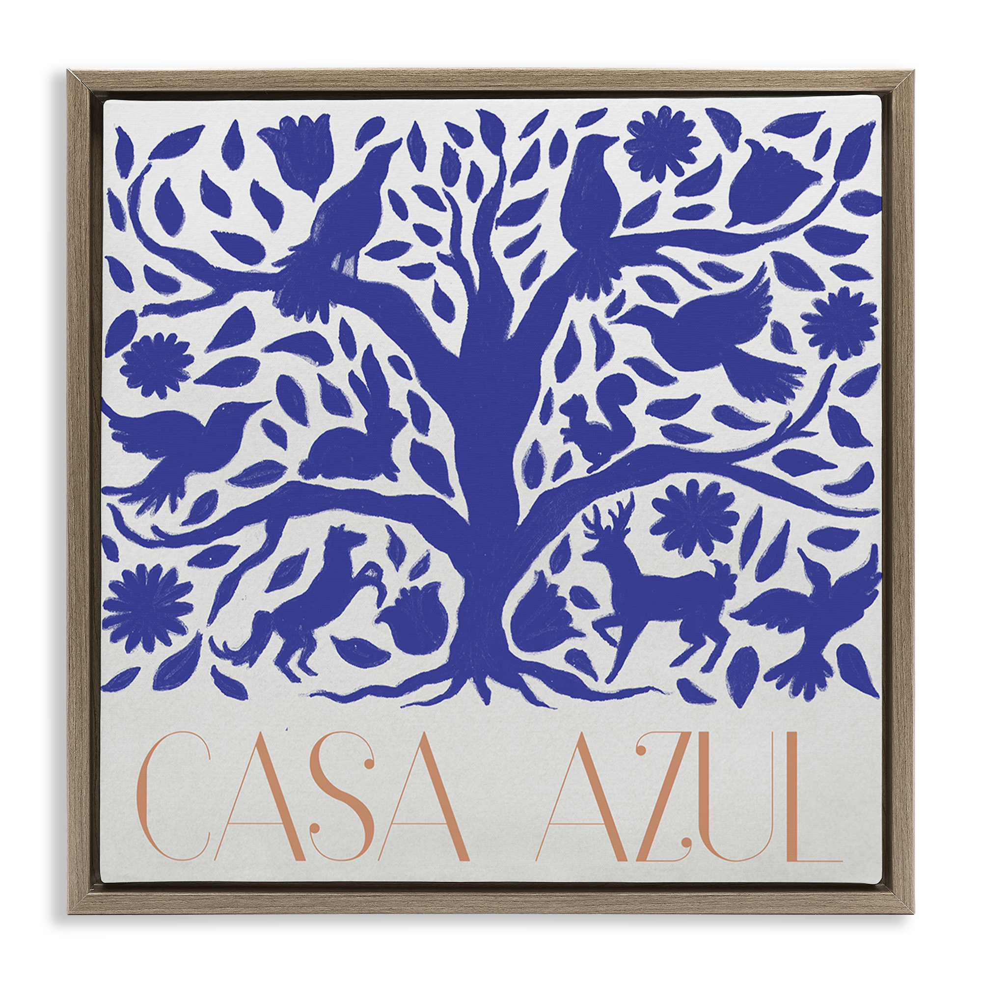 Stupell Industries Casa Azul Árbol y Animales Animals Painting Brown Floater Framed Art Print Wall Art, 18 x 18