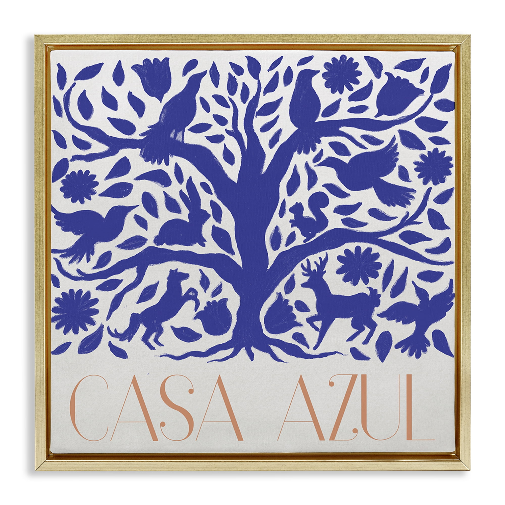 Stupell Industries Casa Azul Árbol y Animales Animals Painting Gold Floater Framed Art Print Wall Art, 25 x 25