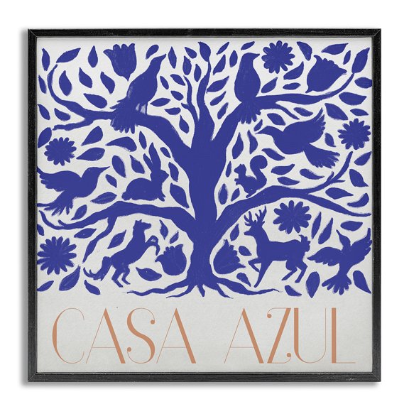 Stupell Industries Casa Azul Árbol y Animales Animals Painting Gray Framed Art Print Wall Art, 12 x 12
