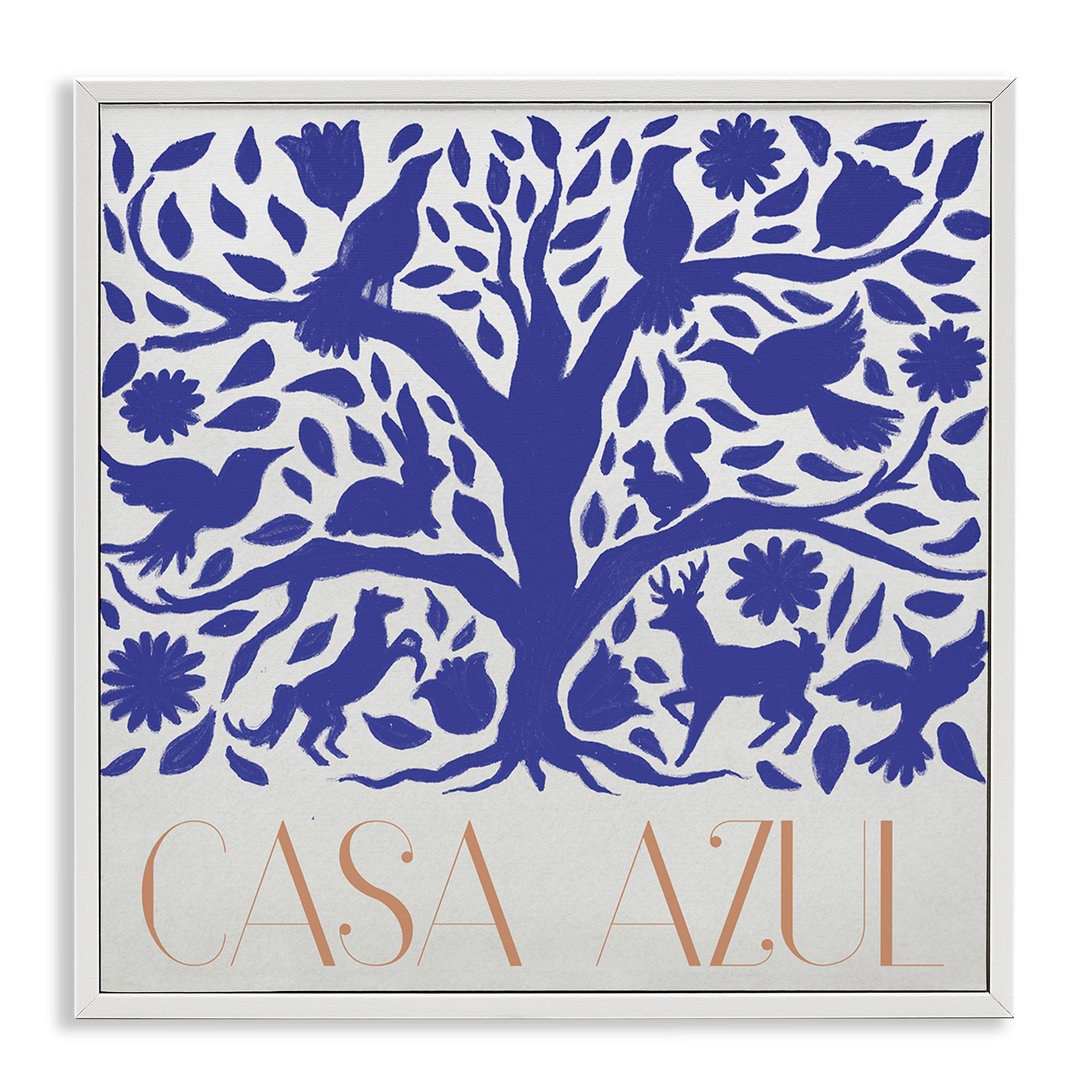 Stupell Industries Casa Azul Árbol y Animales Animals Painting White Framed Art Print Wall Art, 24 x 24