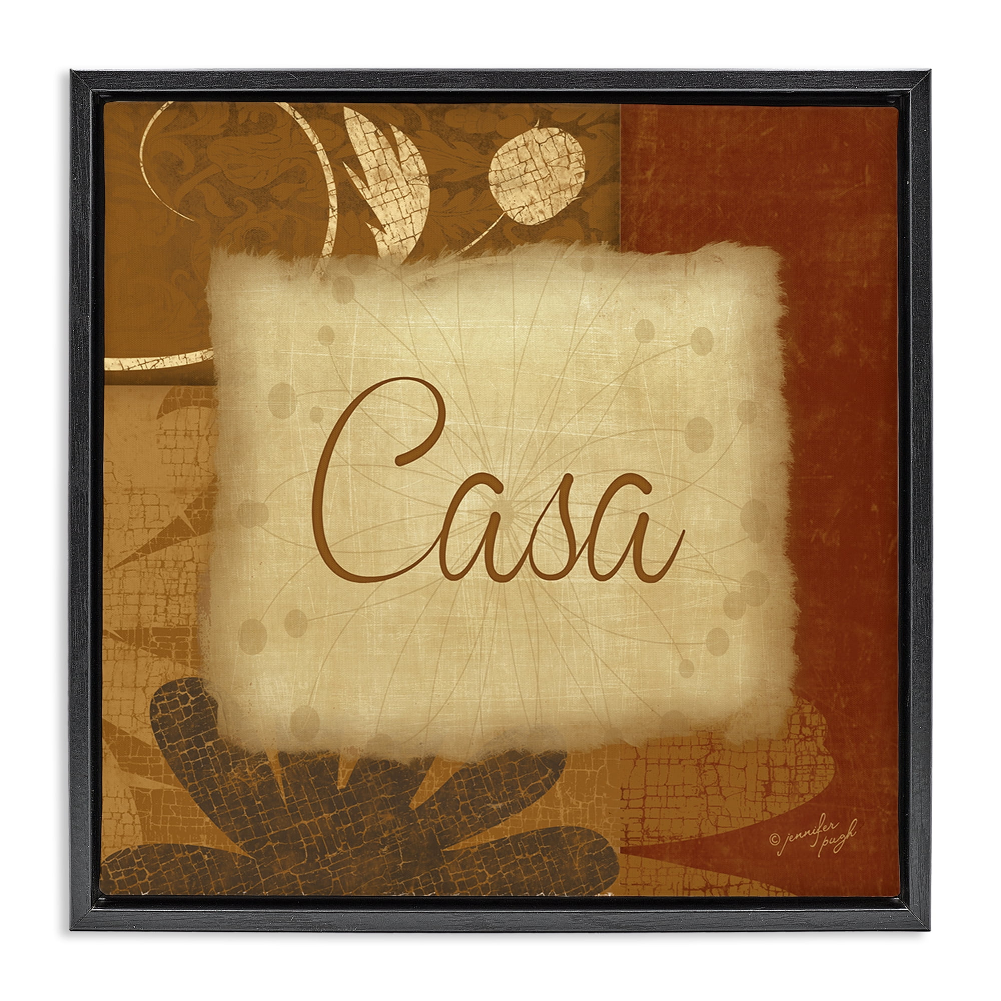 Stupell Industries Casa con Flores Tradicionales Typography and Symbols Painting Black Floater Framed Art Print Wall Art, 25 x 25