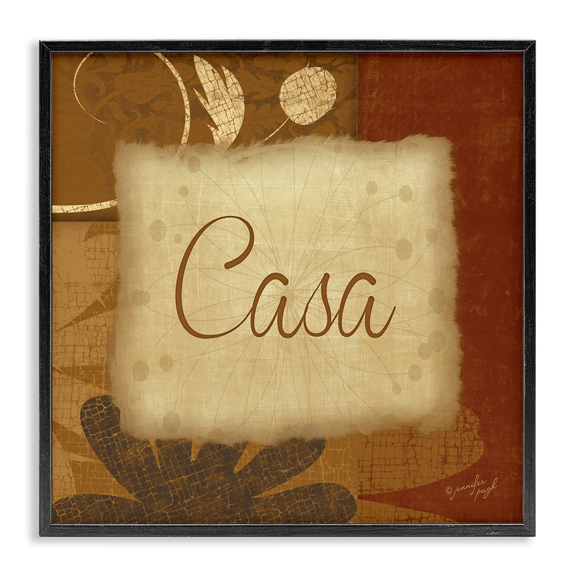 Stupell Industries Casa con Flores Tradicionales Typography and Symbols Painting Black Framed Art Print Wall Art, 12 x 12
