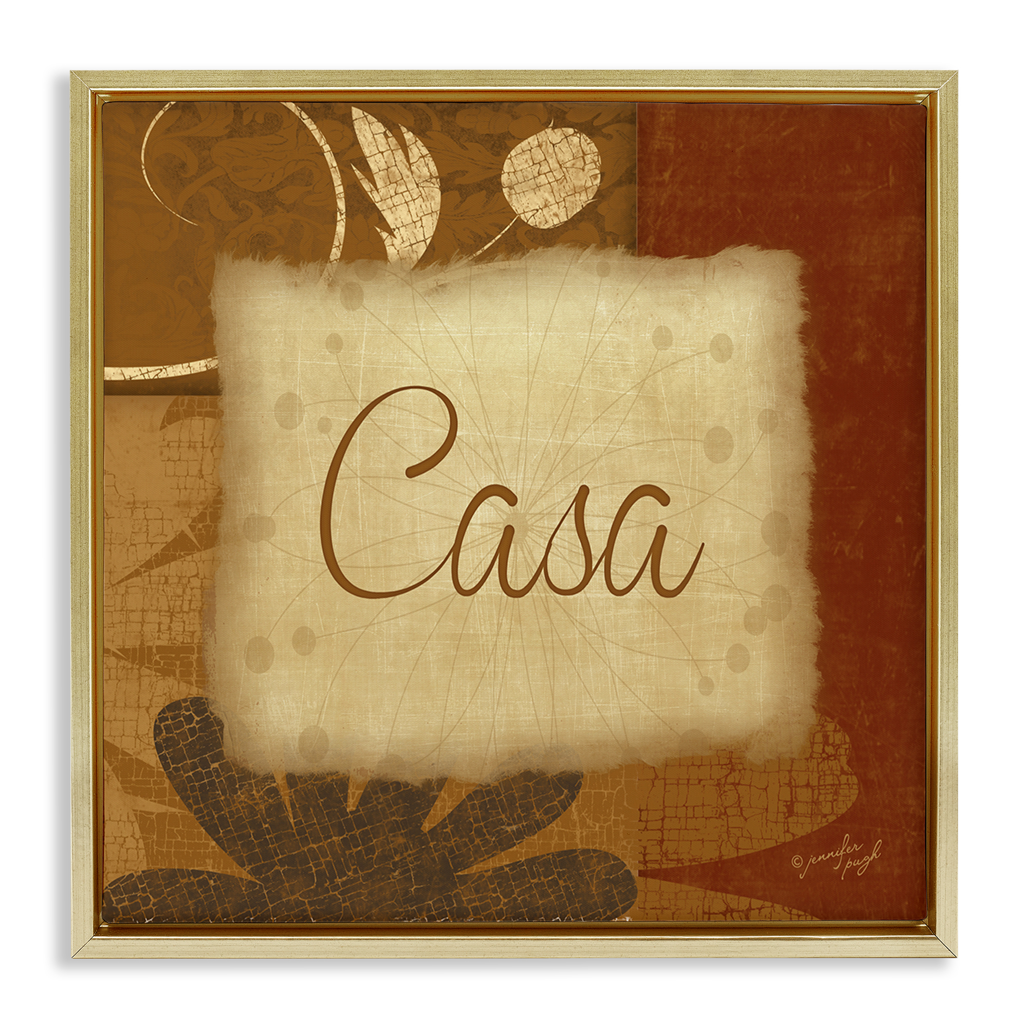 Stupell Industries Casa con Flores Tradicionales Typography and Symbols Painting Gold Floater Framed Art Print Wall Art, 25 x 25