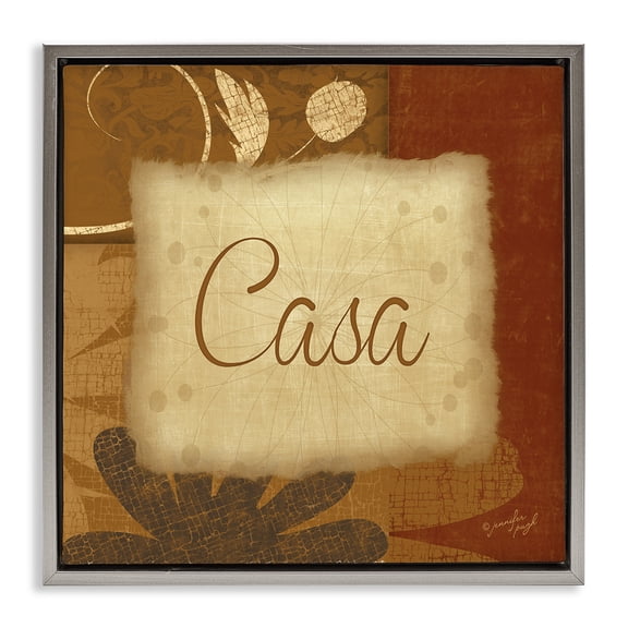 Stupell Industries Casa con Flores Tradicionales Typography and Symbols Painting Gray Floater Framed Art Print Wall Art, 18 x 18