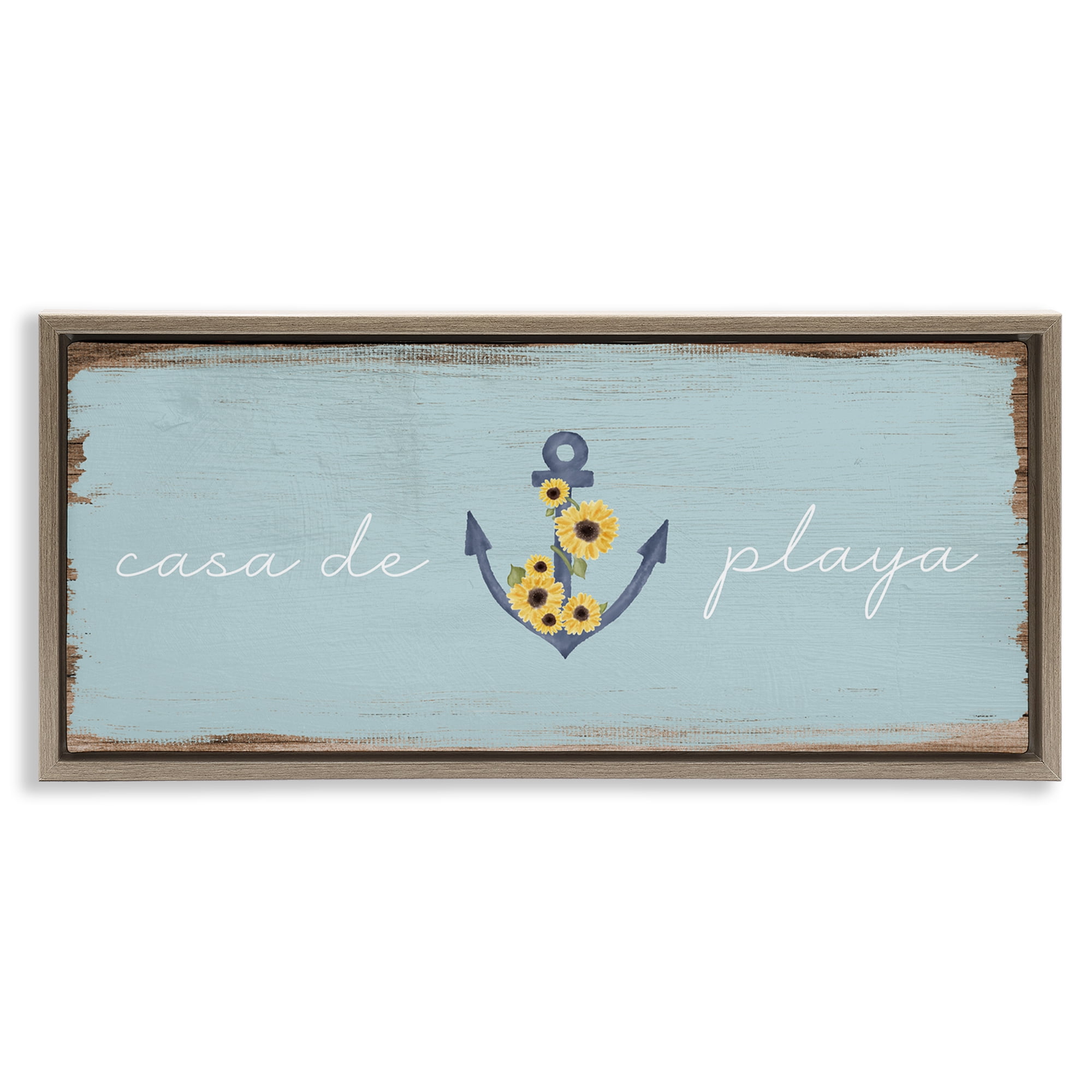 Stupell Industries Casa de Playa Nautical & Beach Painting Brown Floater Framed Art Print Wall Art, 25 x 11