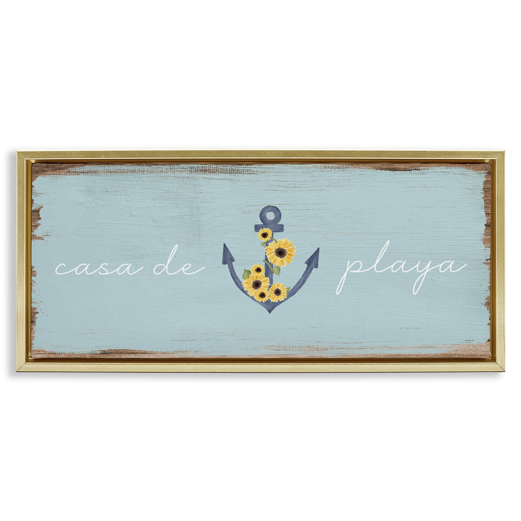 Stupell Industries Casa de Playa Nautical & Beach Painting Gold Floater Framed Art Print Wall Art, 31 x 14