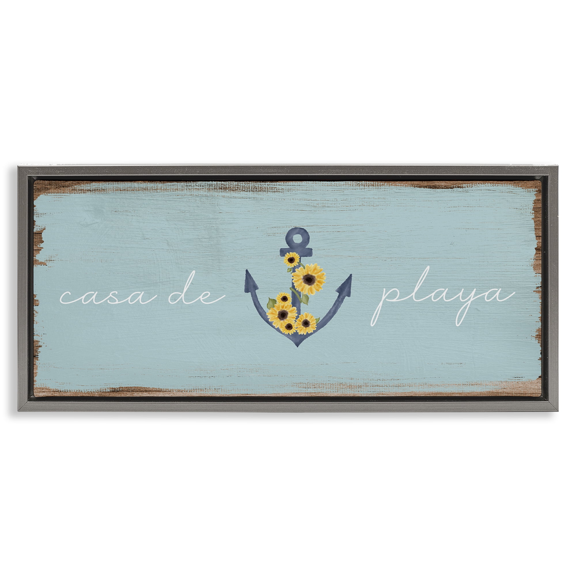 Stupell Industries Casa de Playa Nautical & Beach Painting Gray Floater Framed Art Print Wall Art, 25 x 11