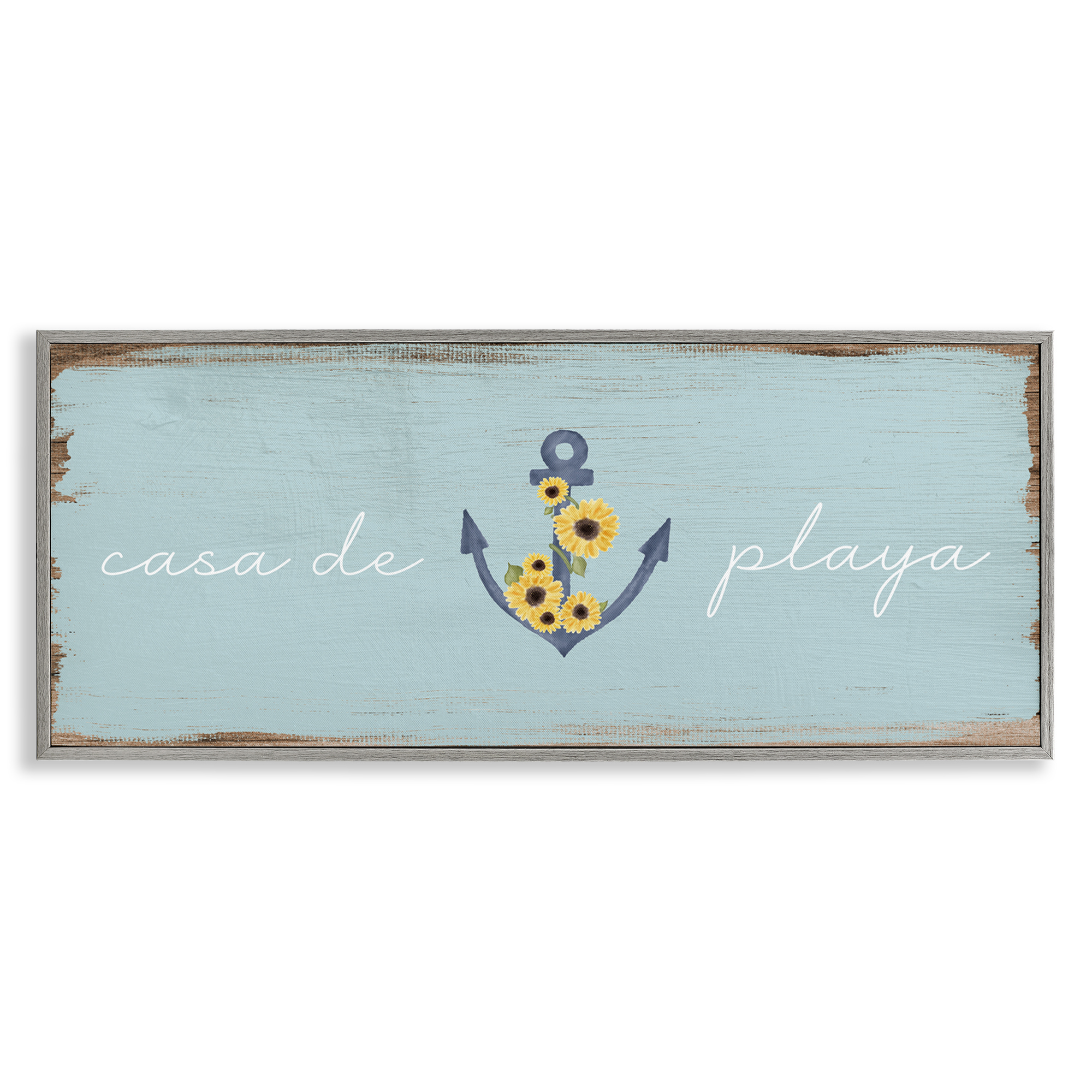 Stupell Industries Casa de Playa Nautical & Beach Painting Gray Framed Art Print Wall Art, 30 x 13