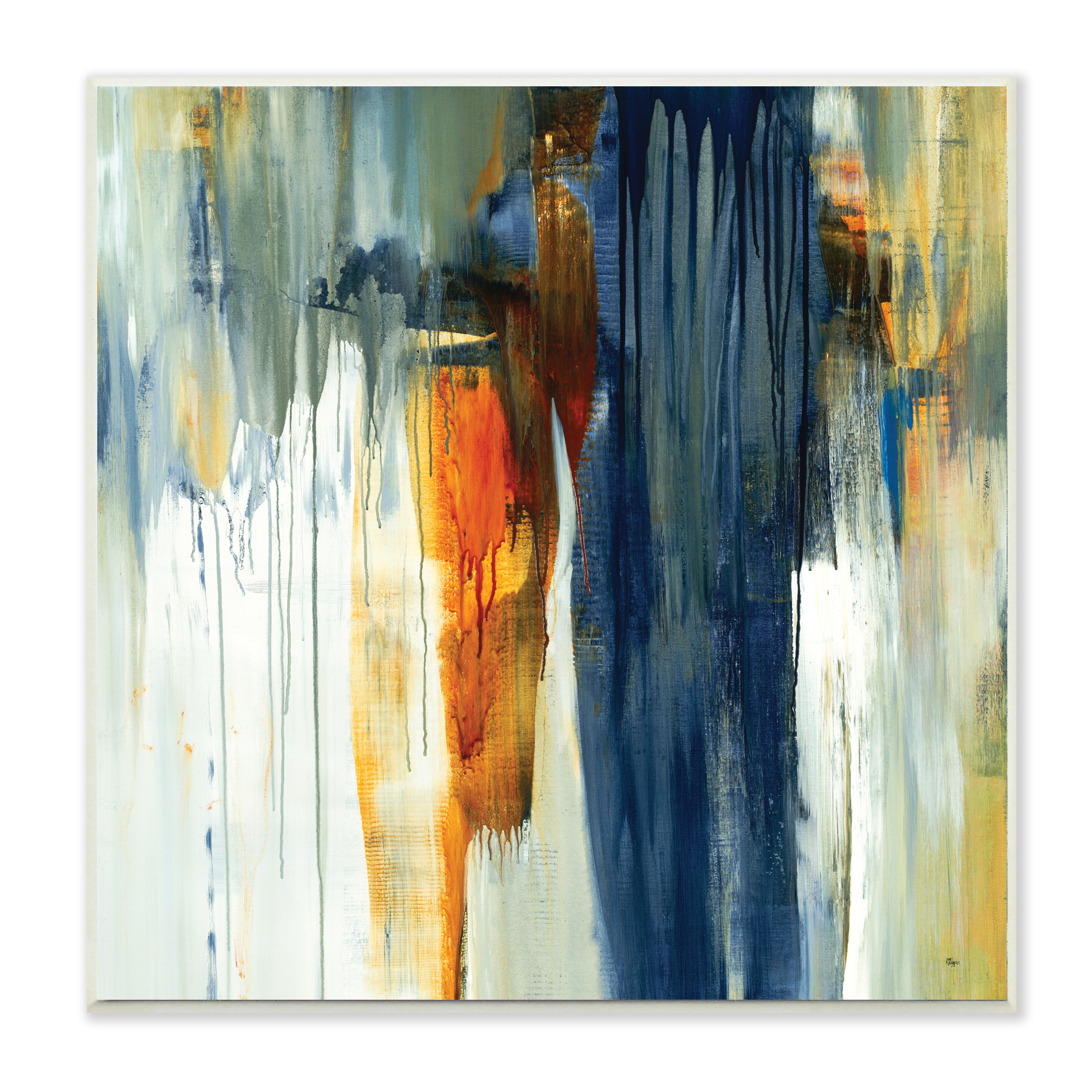 Stupell Industries Cascading Blue Green Orange Paint Abstraction,12 x 12,Designed by Lisa Ridgers