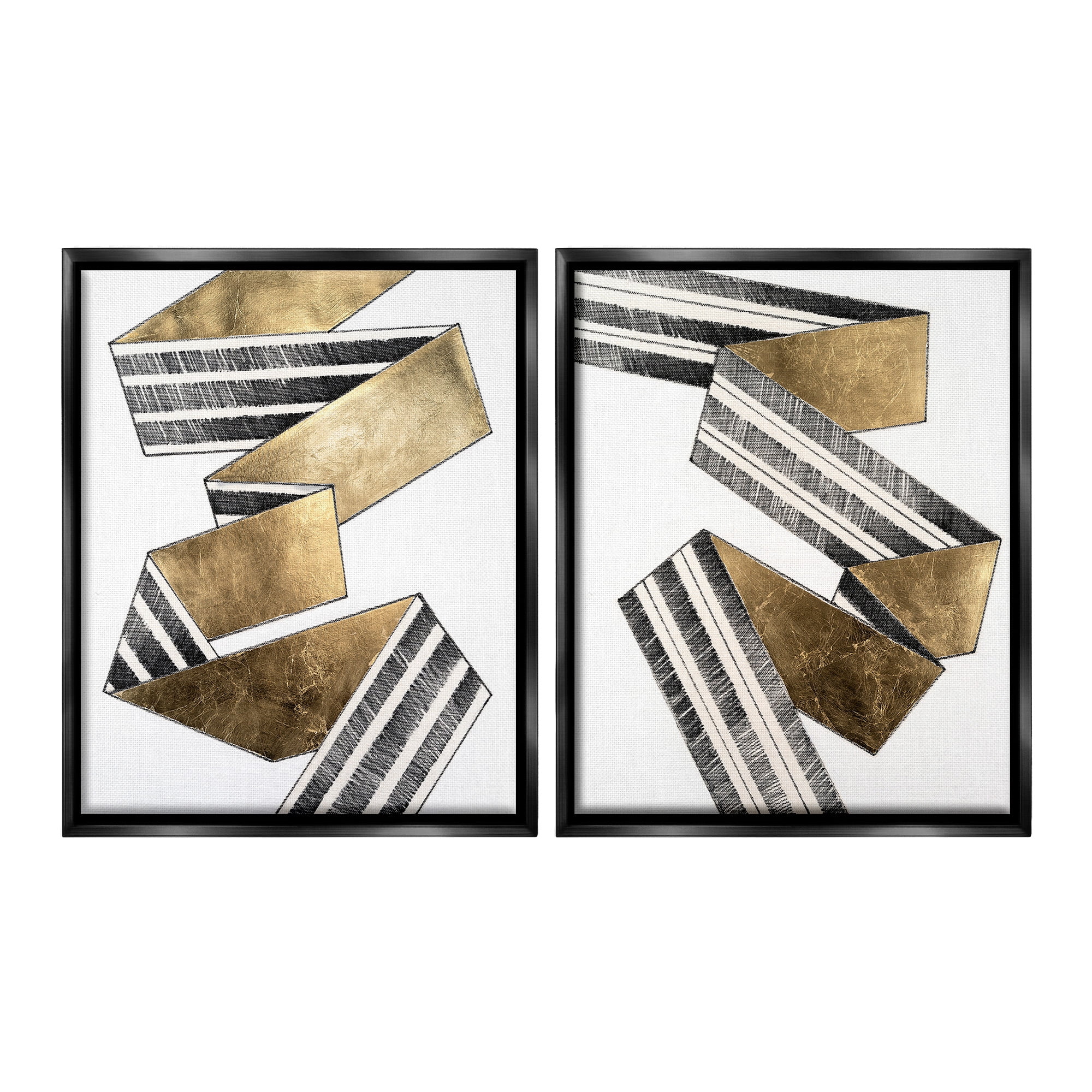 Stupell Industries Cascading Patterned Ribbon Abstract Painting Black Floater Framed Canvas Art Print Wall Art, 25 x 31, Set of 2