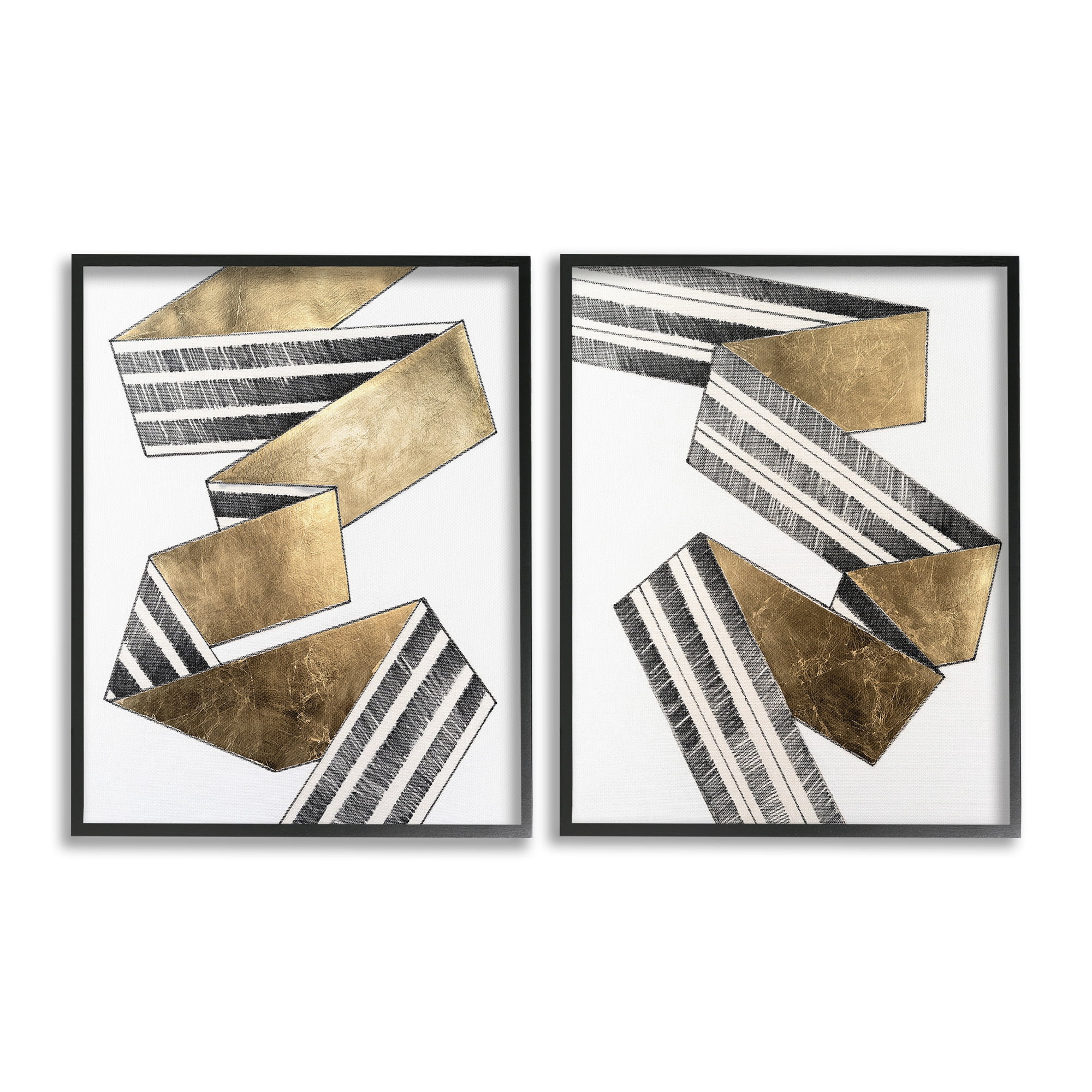 Stupell Industries Cascading Patterned Ribbon Abstract Painting Black Framed Art Print Wall Art, 11 x 14, Set of 2