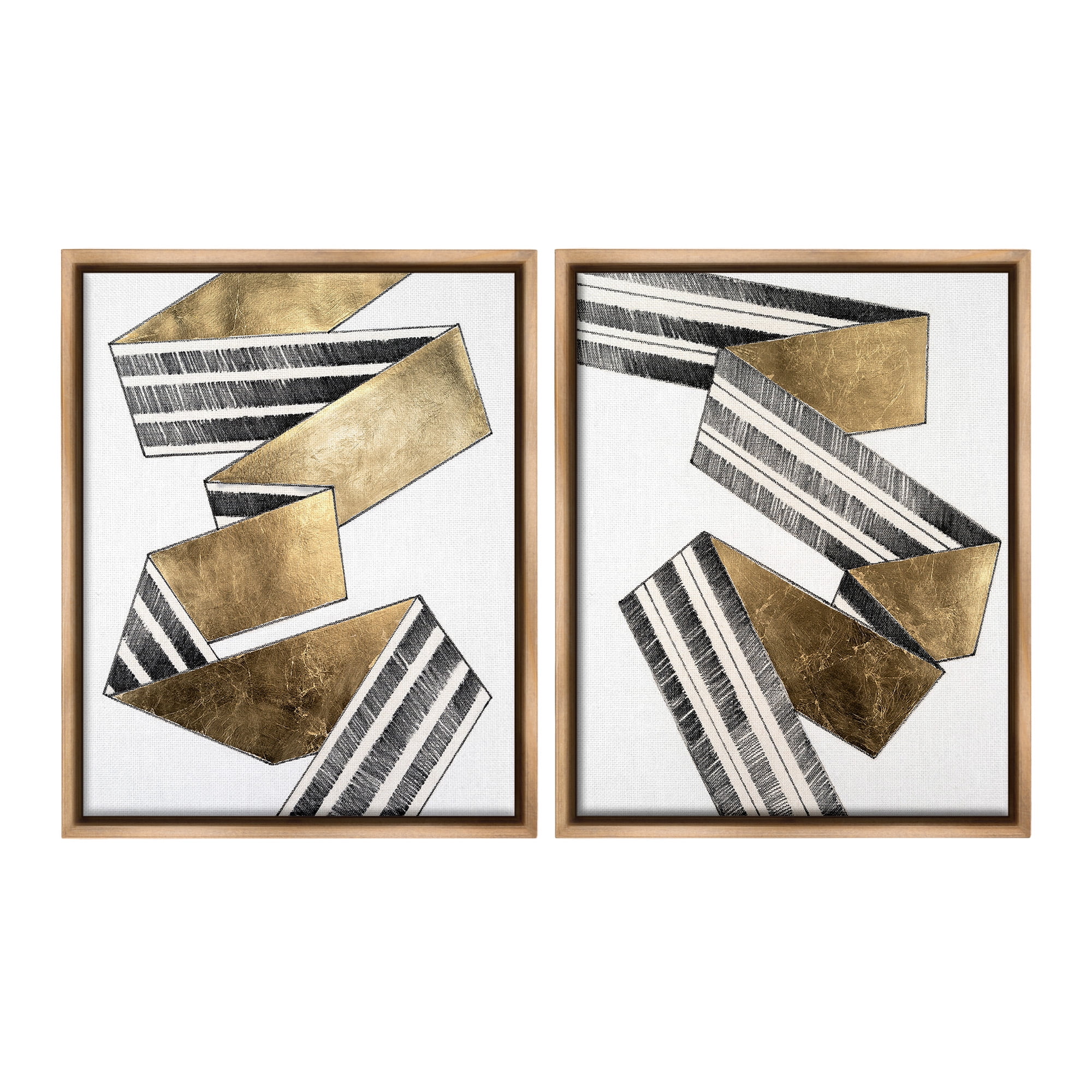 Stupell Industries Cascading Patterned Ribbon Abstract Painting Brown Floater Framed Canvas Art Print Wall Art, 17 x 21, Set of 2