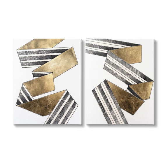 Stupell Industries Cascading Patterned Ribbon Abstract Painting Gallery Wrapped Canvas Art Print Wall Art, 16 x 20, Set of 2