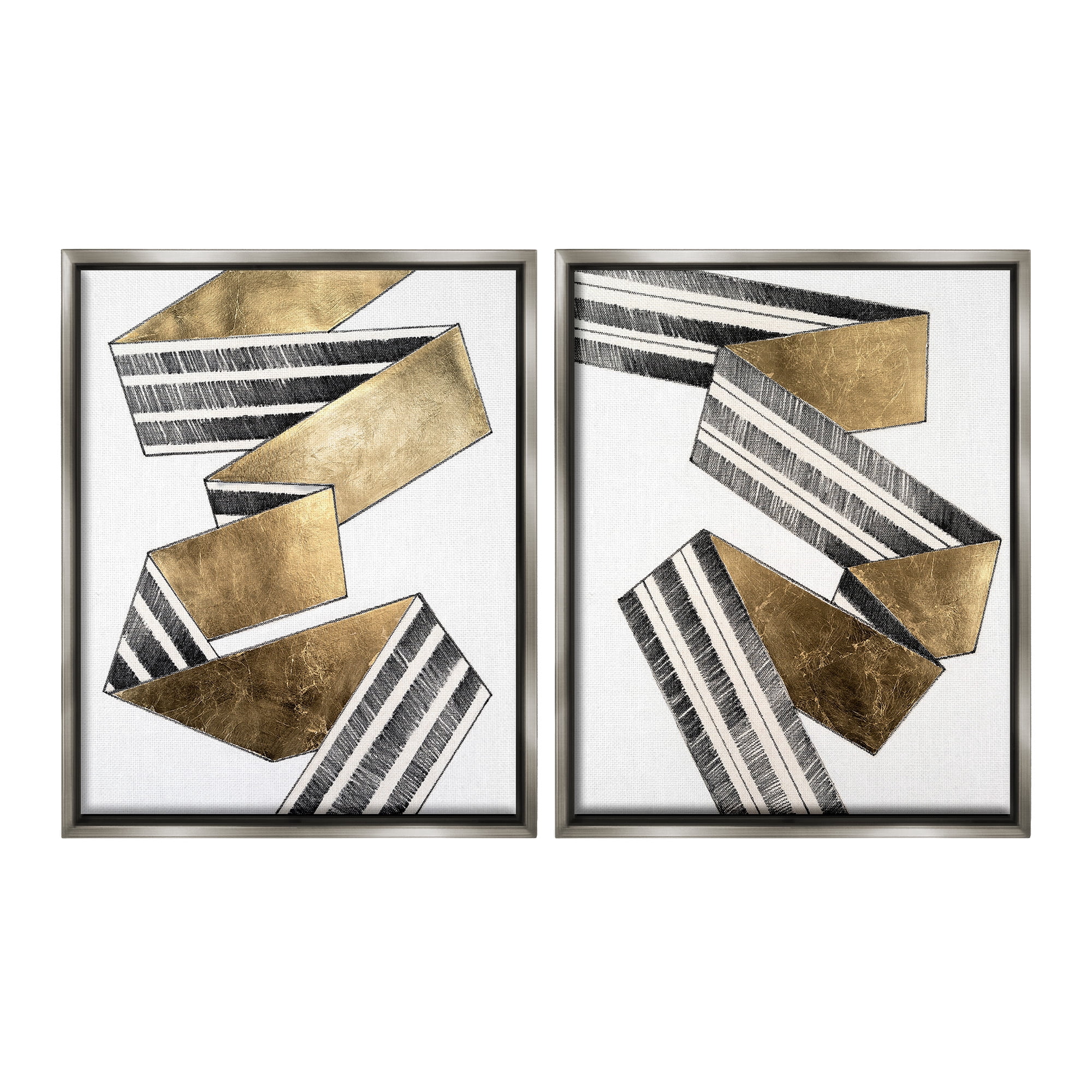 Stupell Industries Cascading Patterned Ribbon Abstract Painting Gray Floater Framed Canvas Art Print Wall Art, 25 x 31, Set of 2