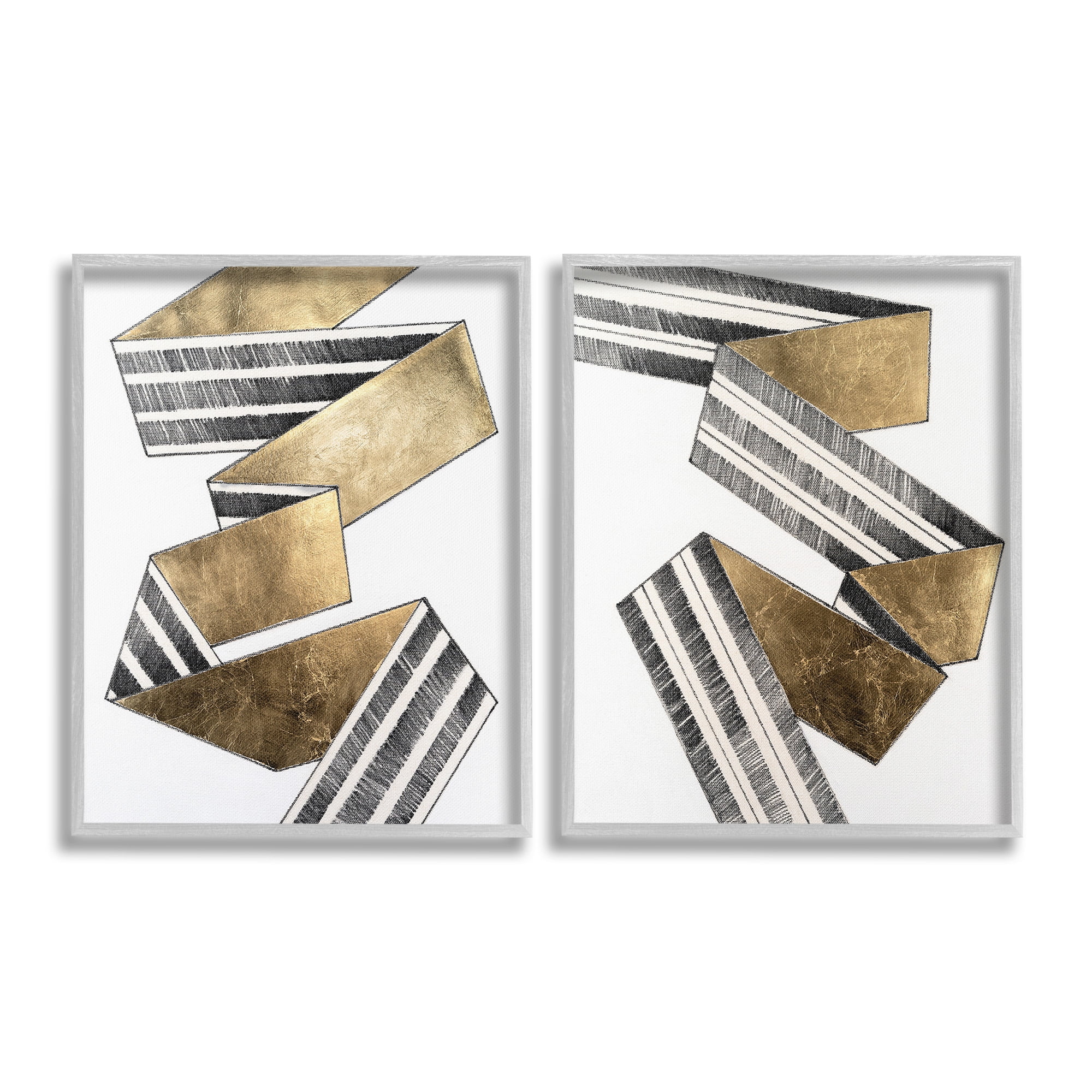 Stupell Industries Cascading Patterned Ribbon Abstract Painting Gray Framed Art Print Wall Art, 11 x 14, Set of 2