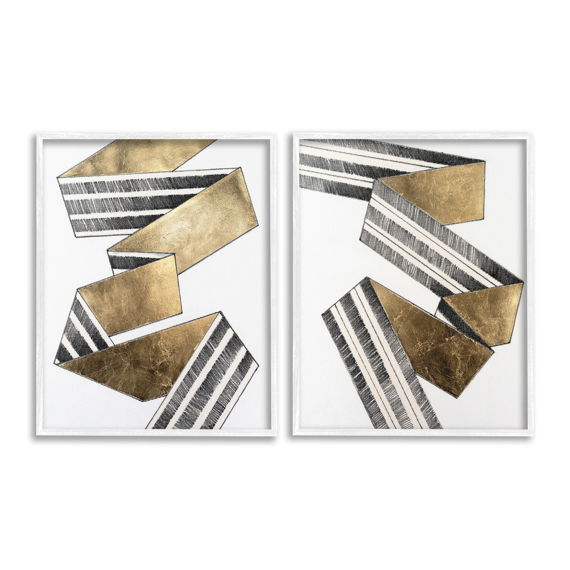 Stupell Industries Cascading Patterned Ribbon Abstract Painting White Framed Art Print Wall Art, 16 x 20, Set of 2