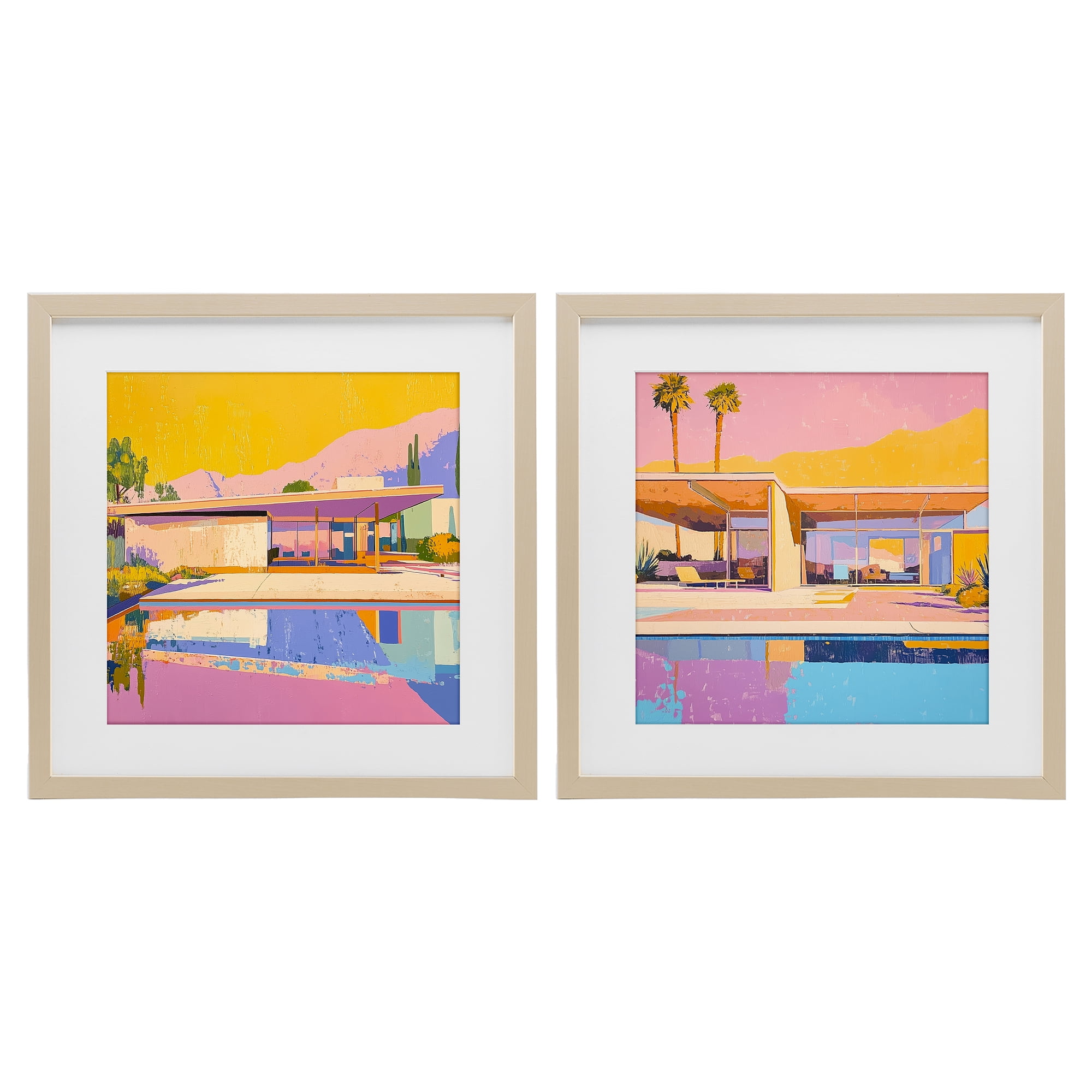 Stupell Industries Case Study Villa 2 Piece Birch Framed Print Under Glass Set, design by Walker Noble