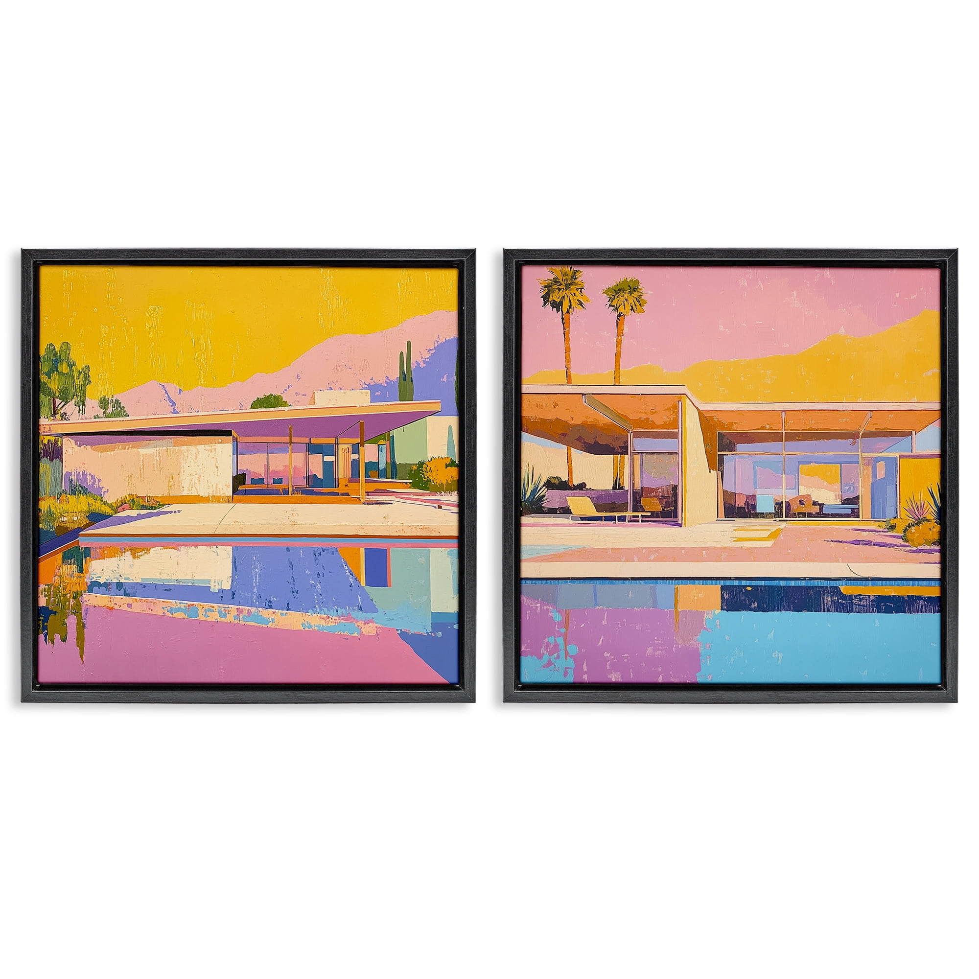 Stupell Industries Case Study Villa 2 Piece Black Framed Floater Canvas Set, design by Walker Noble