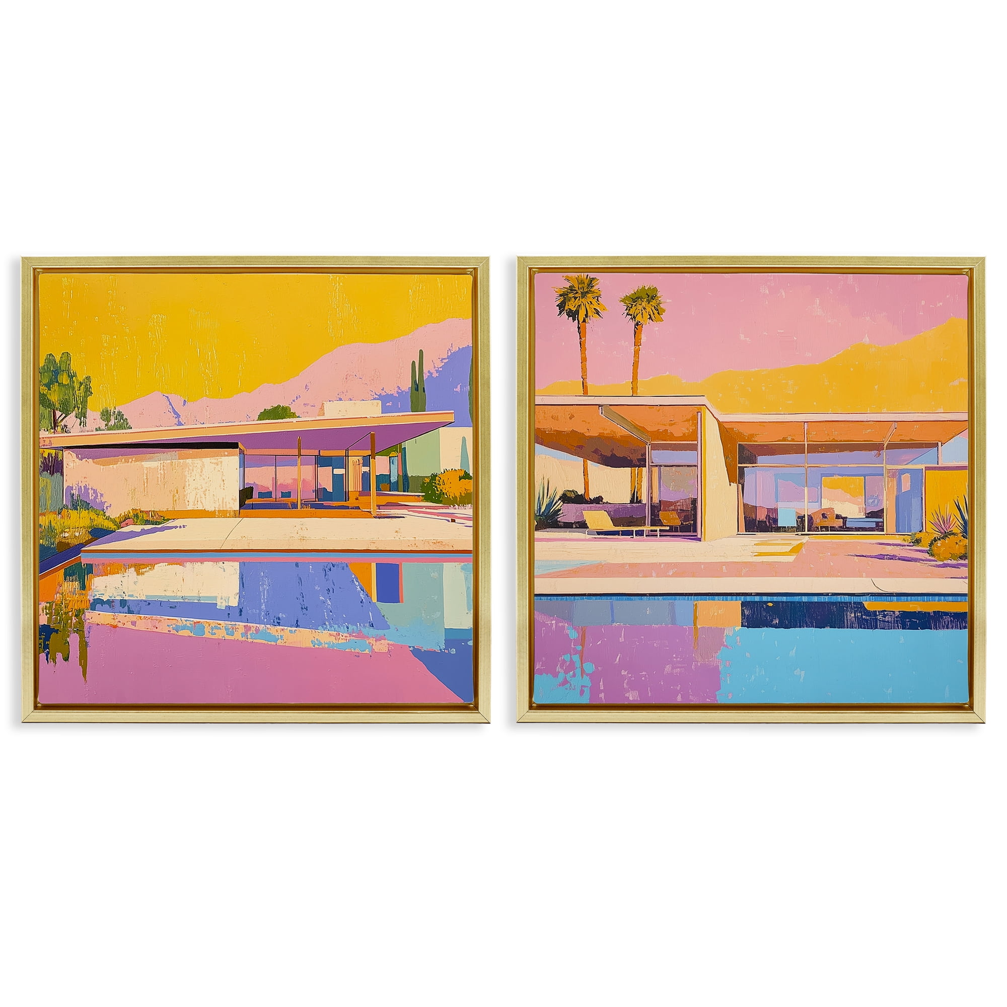 Stupell Industries Case Study Villa 2 Piece Gold Framed Floater Canvas Set, design by Walker Noble