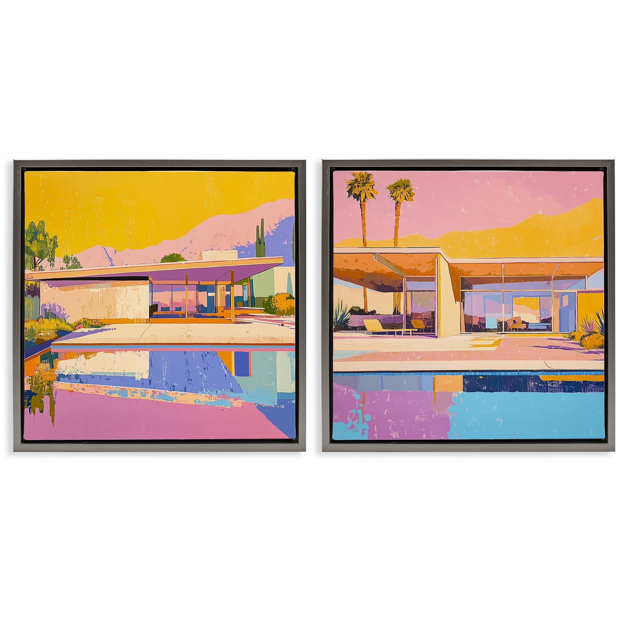 Stupell Industries Case Study Villa 2 Piece Gray Framed Floater Canvas Set, design by Walker Noble