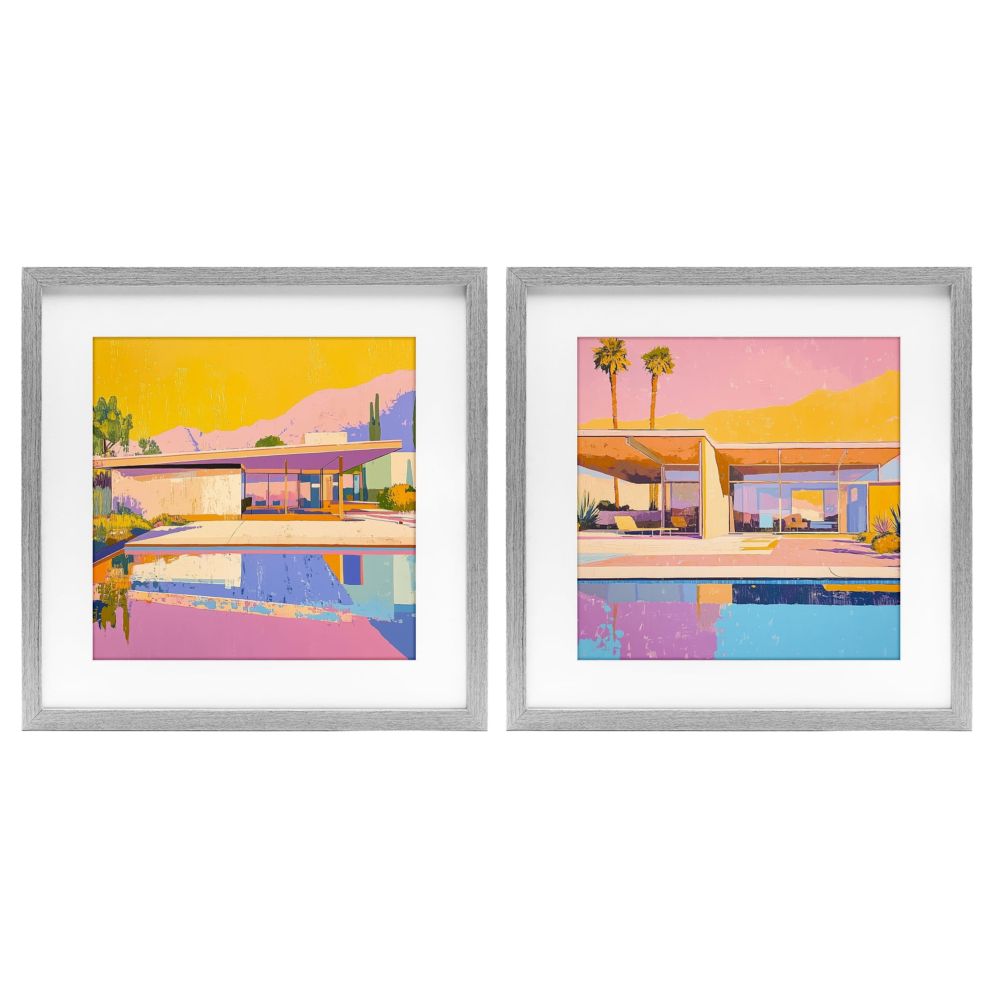 Stupell Industries Case Study Villa 2 Piece Gray Framed Print Under Glass Set, design by Walker Noble