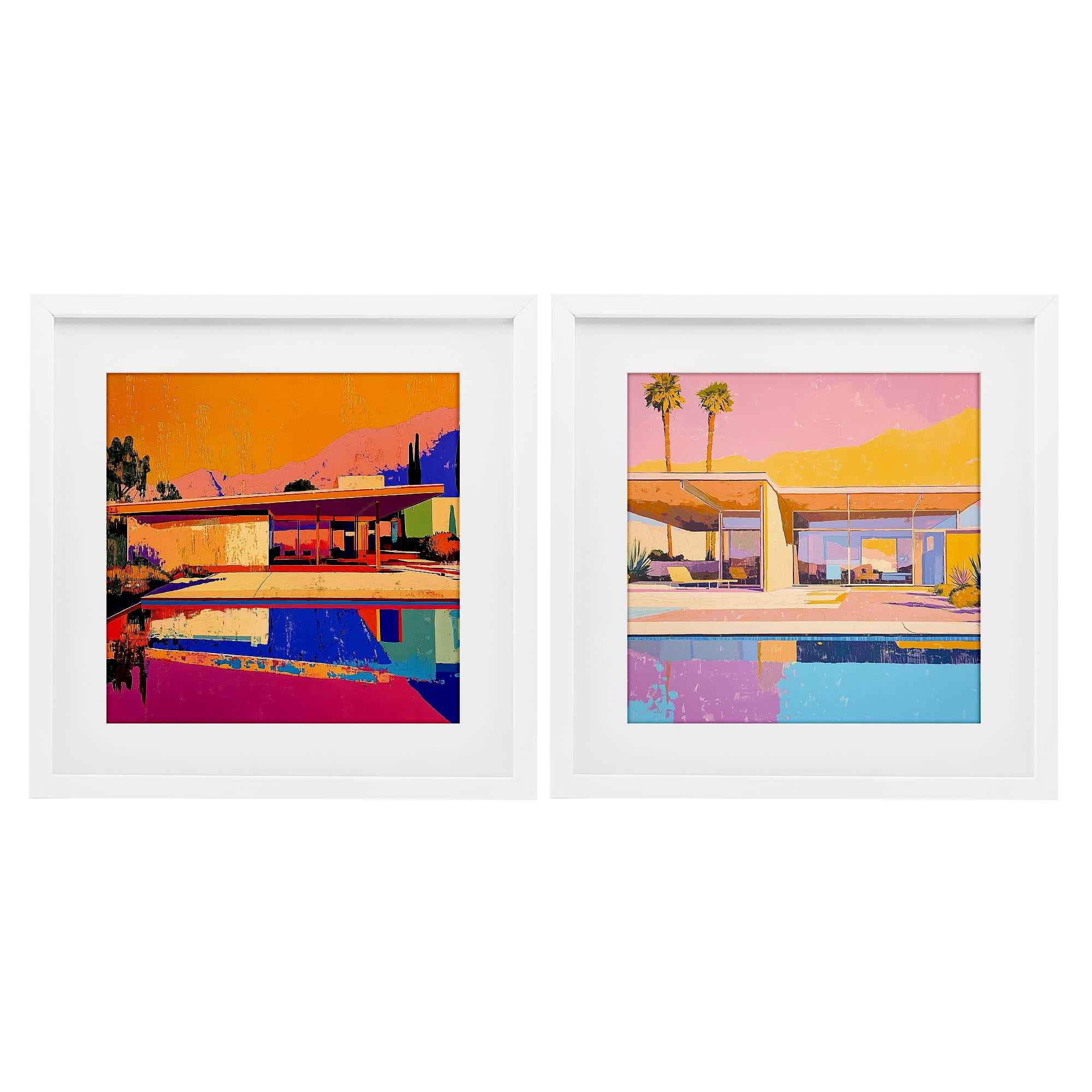 Stupell Industries Case Study Villa 2 Piece White Framed Print Under Glass Set, design by Walker Noble