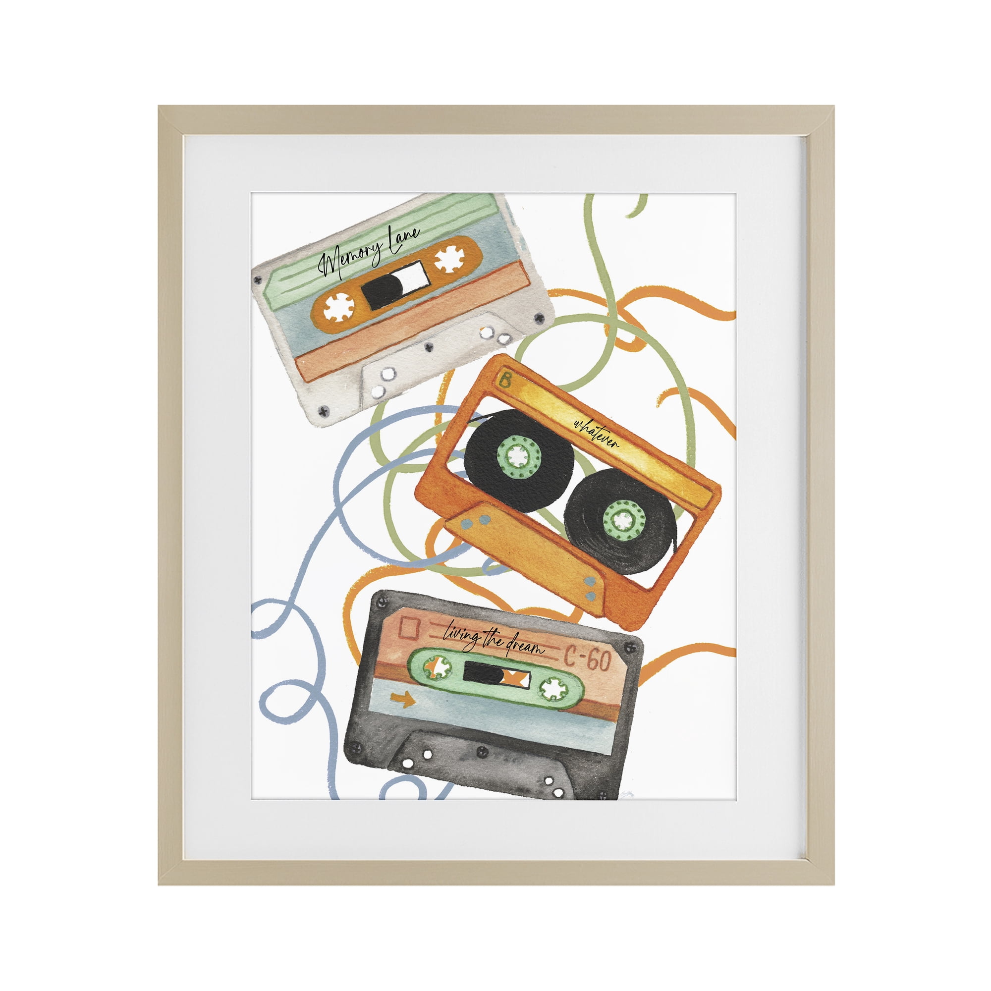 Stupell Industries Cassette Mix Tapes Trio Birch Framed Print Under Glass, design by Elizabeth Medley