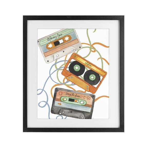 Stupell Industries Eclectic Cassette Mix Tapes Trio Black Framed Print Under Glass, 13 x 16, by Elizabeth Medley