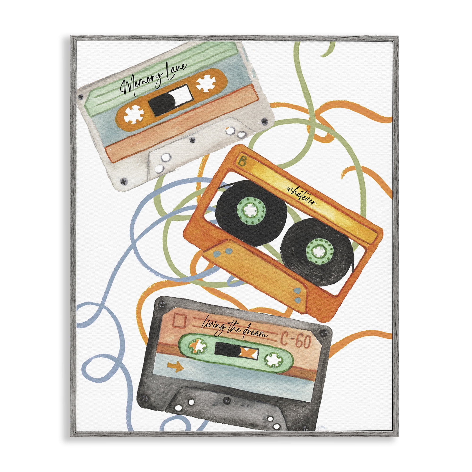 Stupell Industries Cassette Mix Tapes Trio Gray Framed Giclee Art, design by Elizabeth Medley