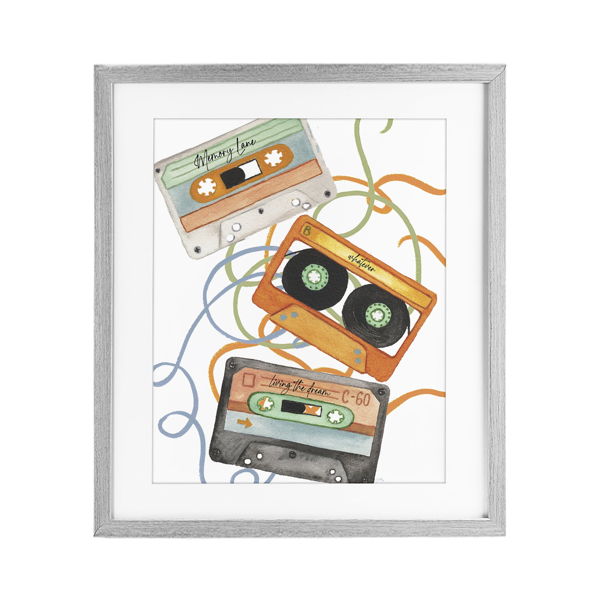 Stupell Industries Cassette Mix Tapes Trio Gray Framed Print Under Glass, design by Elizabeth Medley