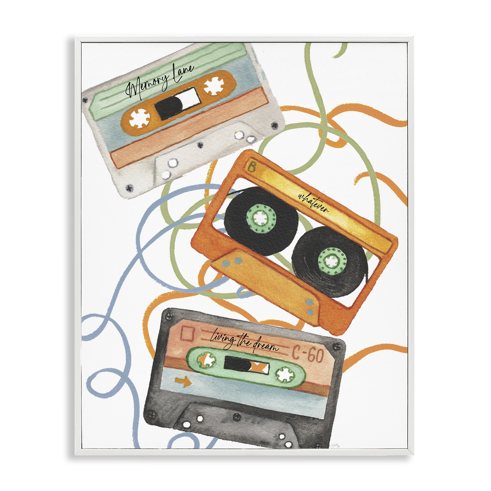 Stupell Industries Cassette Mix Tapes Trio White Framed Giclee Art, design by Elizabeth Medley