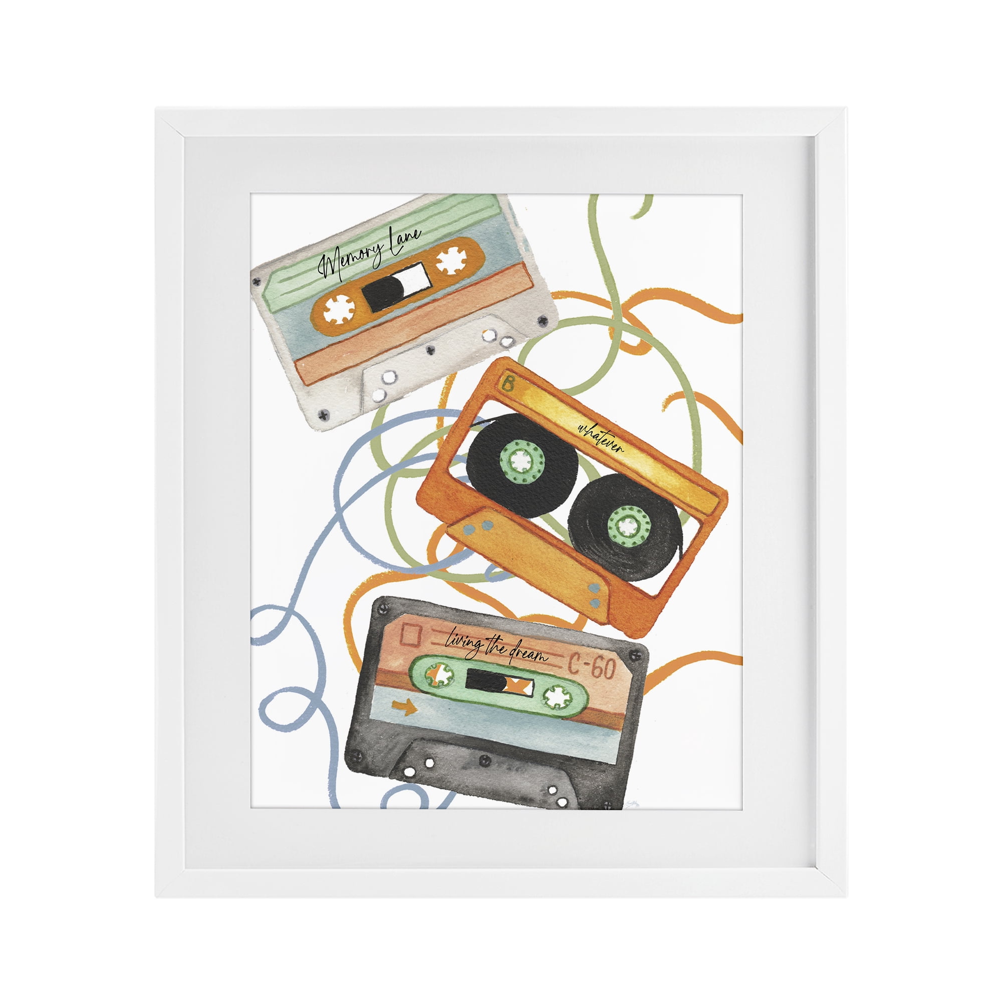 Stupell Industries Cassette Mix Tapes Trio White Framed Print Under Glass, design by Elizabeth Medley
