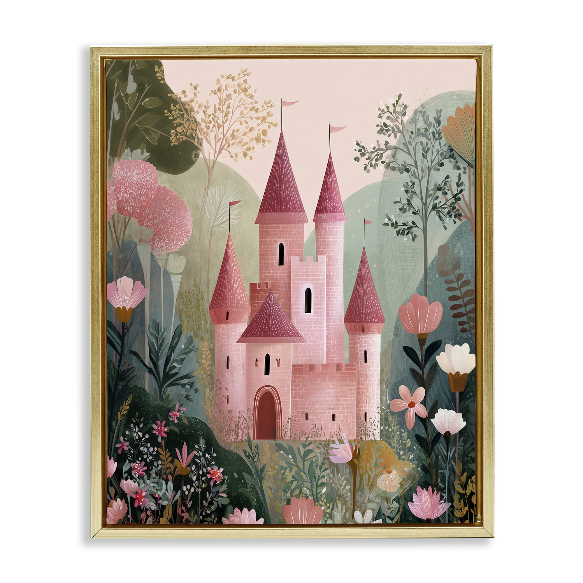 Stupell Industries Castle For A Princess Gold Framed Floater Canvas Wall Art, design by Christine Simpson Art