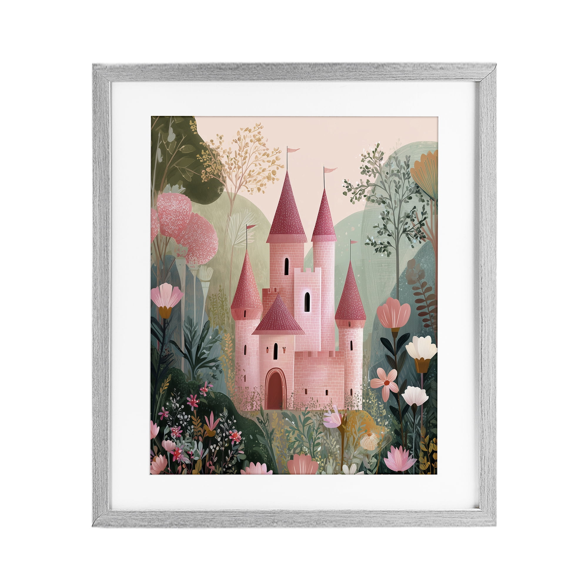 Stupell Industries Castle For A Princess Gray Framed Print Under Glass, design by Christine Simpson Art