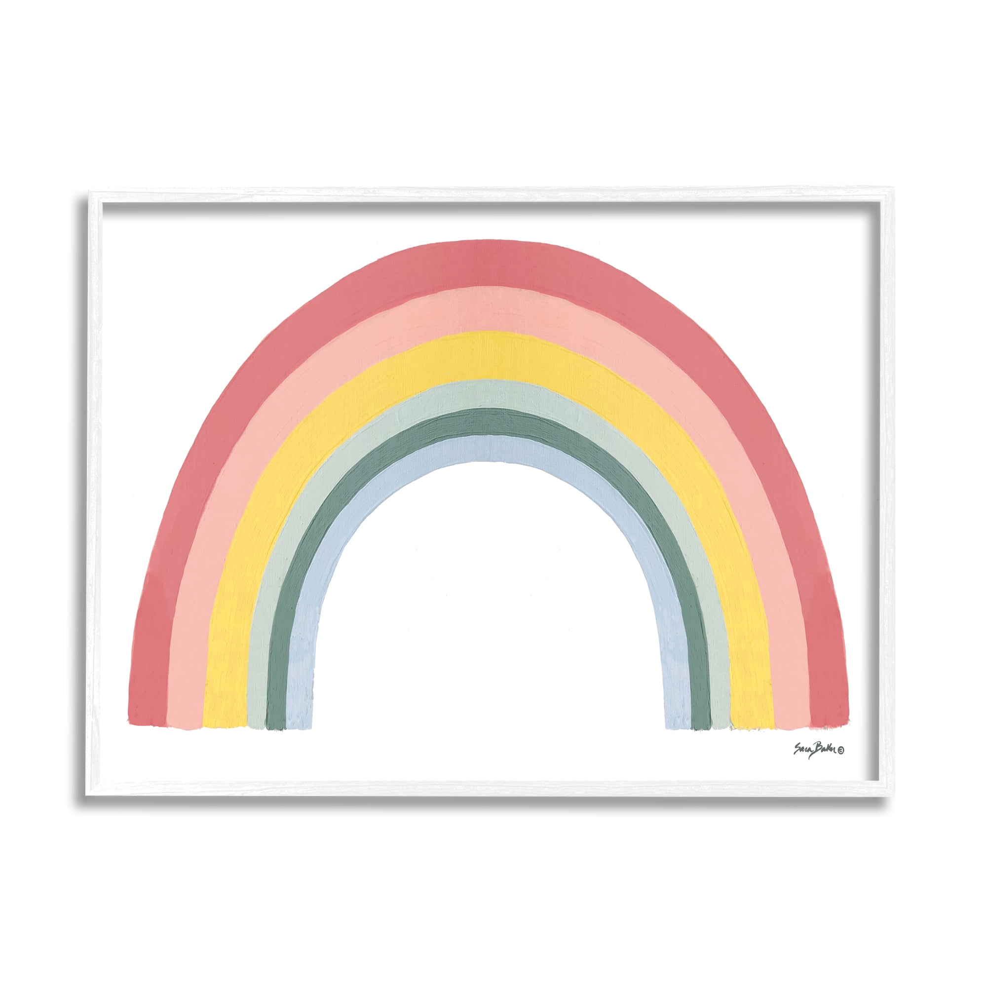 Stupell Industries Casual Arched Rainbow Design Mixed Stripes Painting Graphic Art White Framed Art Print Wall Art, Design by Sara Baker