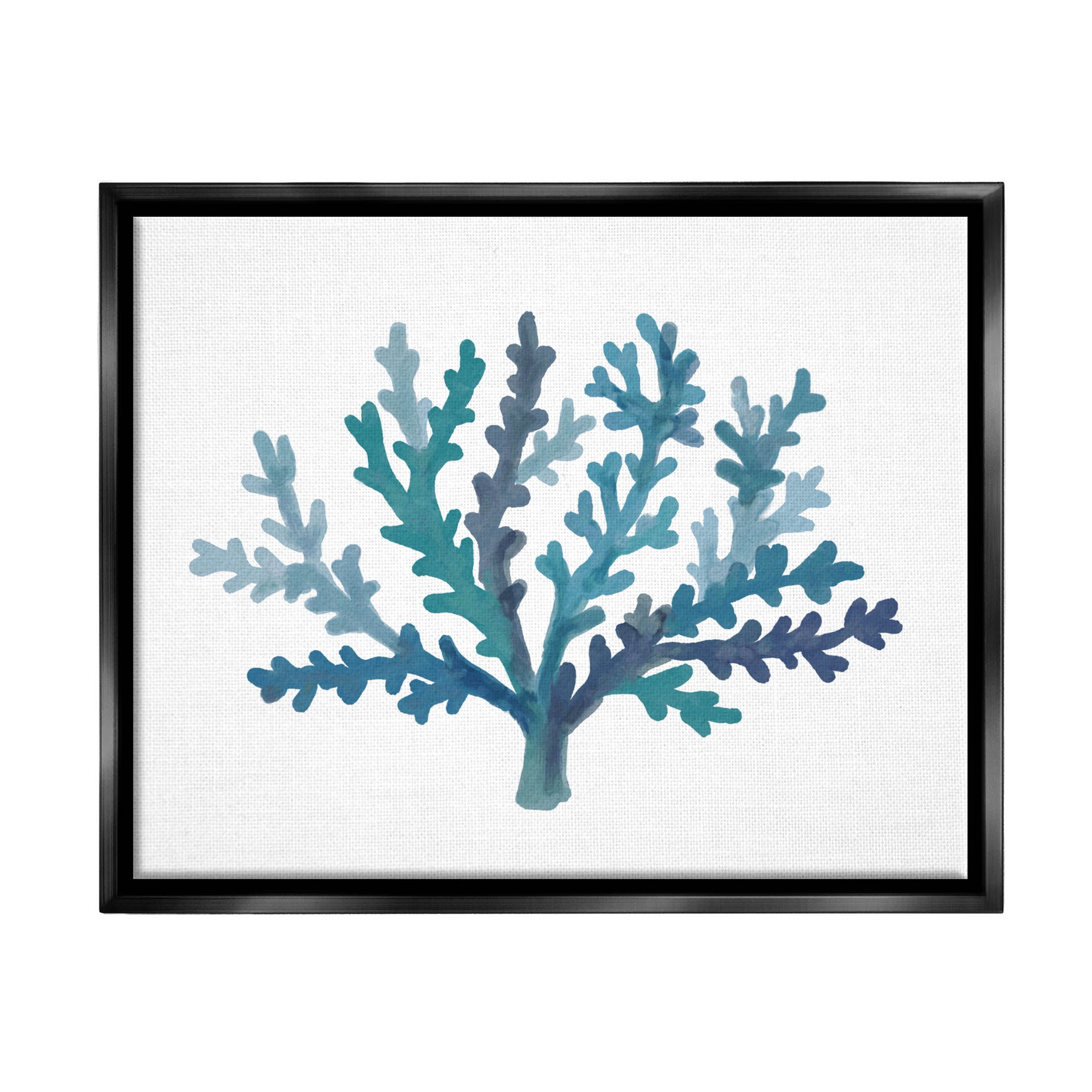Stupell Industries Casual Blue Aquatic Coral Graphic Art Jet Black Floating Framed Canvas Print Wall Art, Design by Nina Muis Surface Design