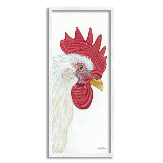 Stupell Industries Casual Chicken Rooster Farm Animal Wildlife Portrait Graphic Art White Framed Art Print Wall Art, Design by Ashley Justice