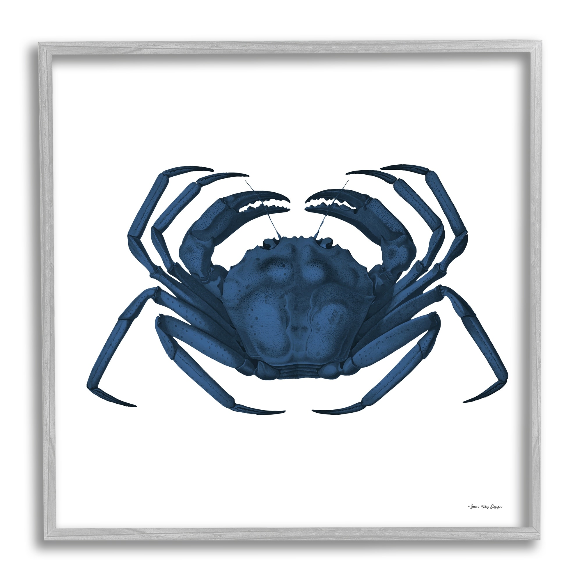 Stupell Industries Casual Cobalt Blue Fighting Crab Marine Animal Illustration,24 x 24, Design by Seven Trees Design