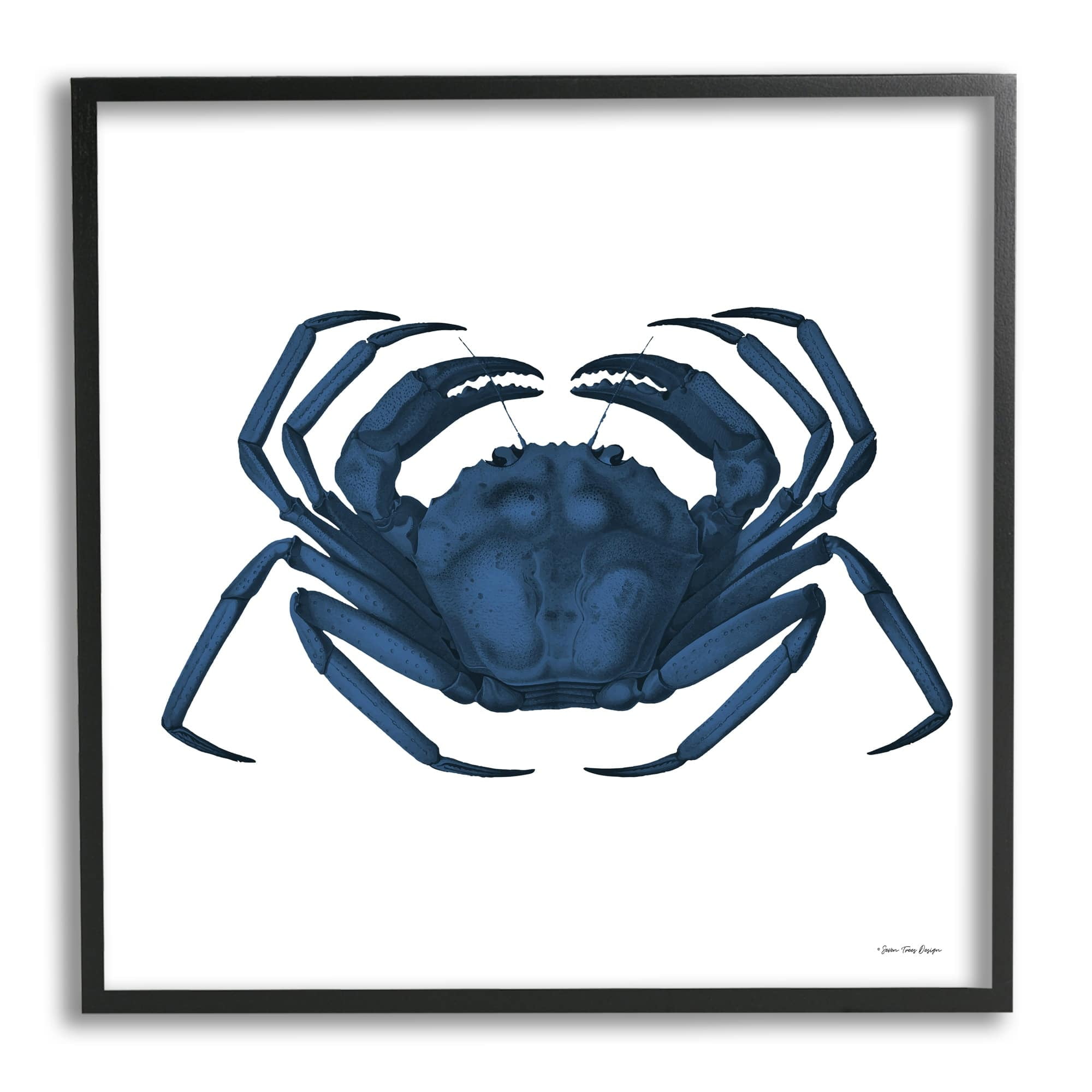 Stupell Industries Casual Cobalt Blue Fighting Crab Marine Animal Illustration,24 x 24, Design by Seven Trees Design
