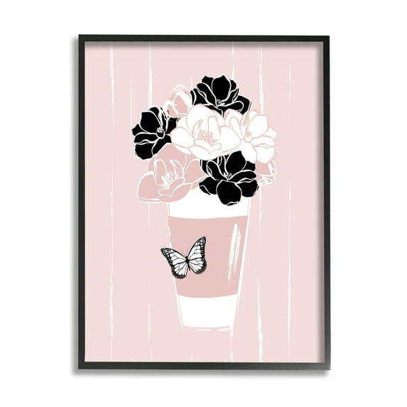 Stupell Industries Casual Coffee Cup Pink Assorted Flowers Arrangement Graphic Art Black Framed Art Print Wall Art, Design by Martina Pavlova