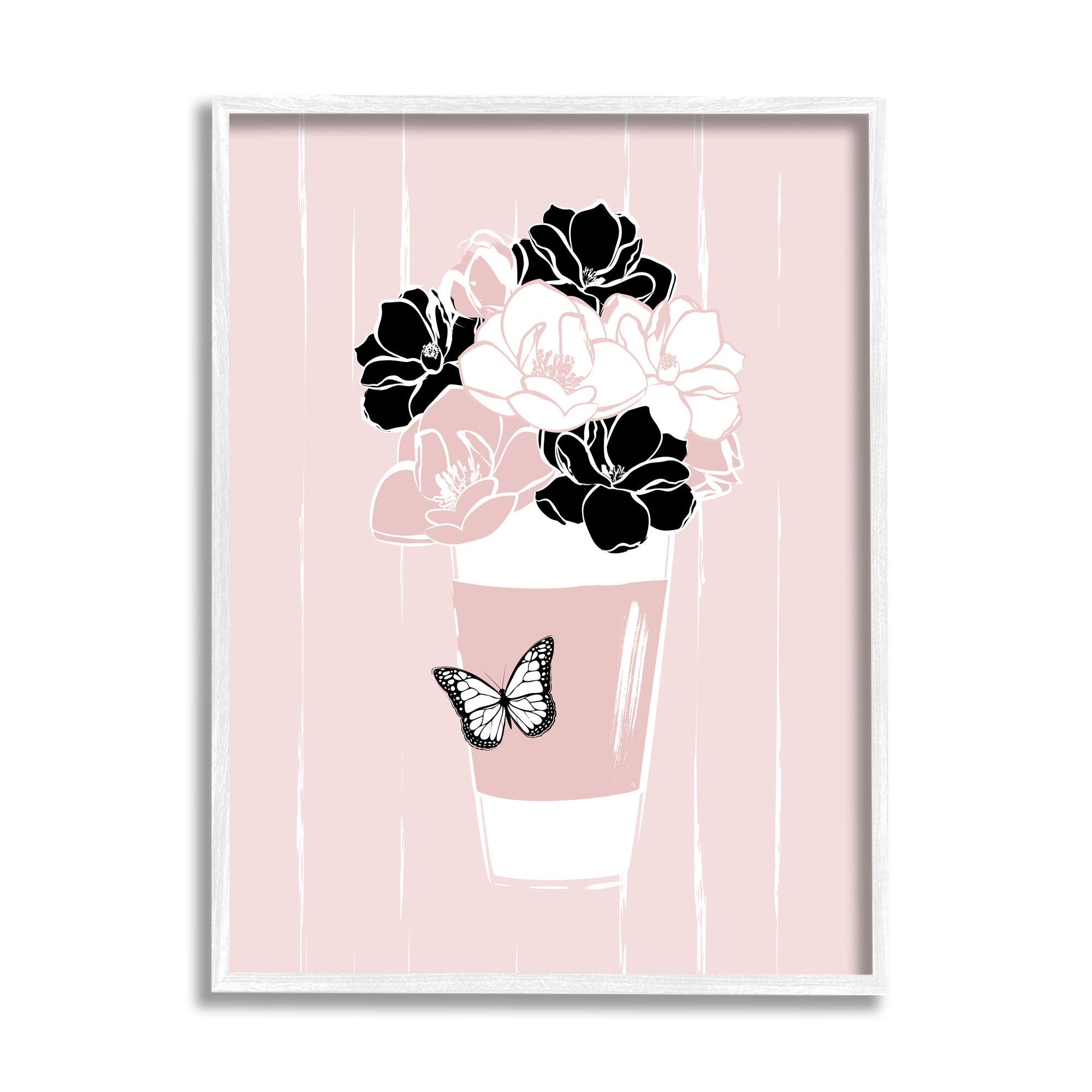 Stupell Industries Casual Coffee Cup Pink Assorted Flowers Arrangement Graphic Art White Framed Art Print Wall Art, Design by Martina Pavlova