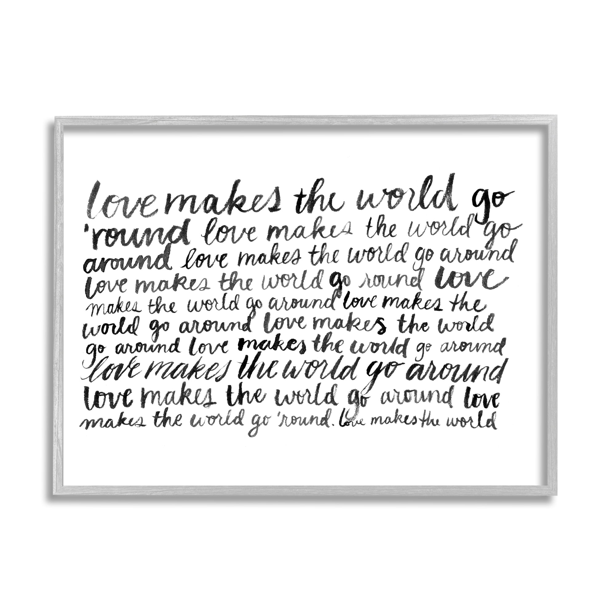 Stupell Industries Casual Cursive Love Phrase Repeating Calligraphy Words Graphic Art Gray Framed Art Print Wall Art, Design by Grace Popp